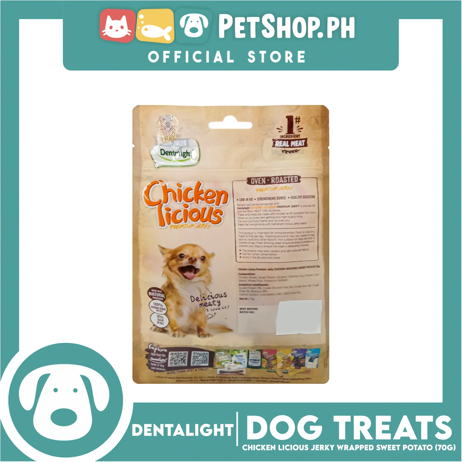 Dentalight Chicken Licious Premium Jerky (Chicken Wrapped Sweet Potato) Oven-roasted 70grams - Image 2