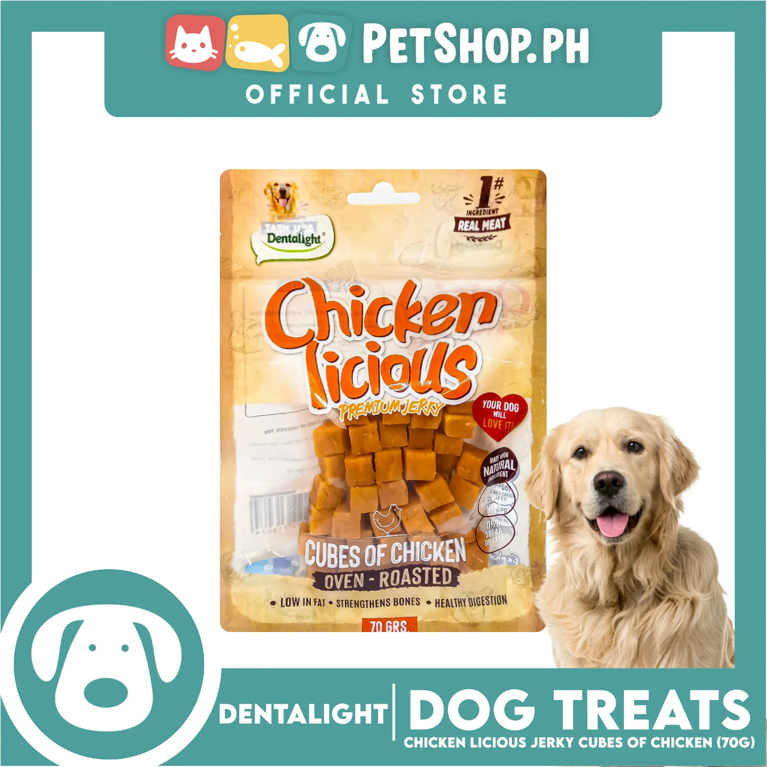 Dentalight Chicken Licious Premium Jerky (Cubes of Chicken) Oven-roasted 70grams