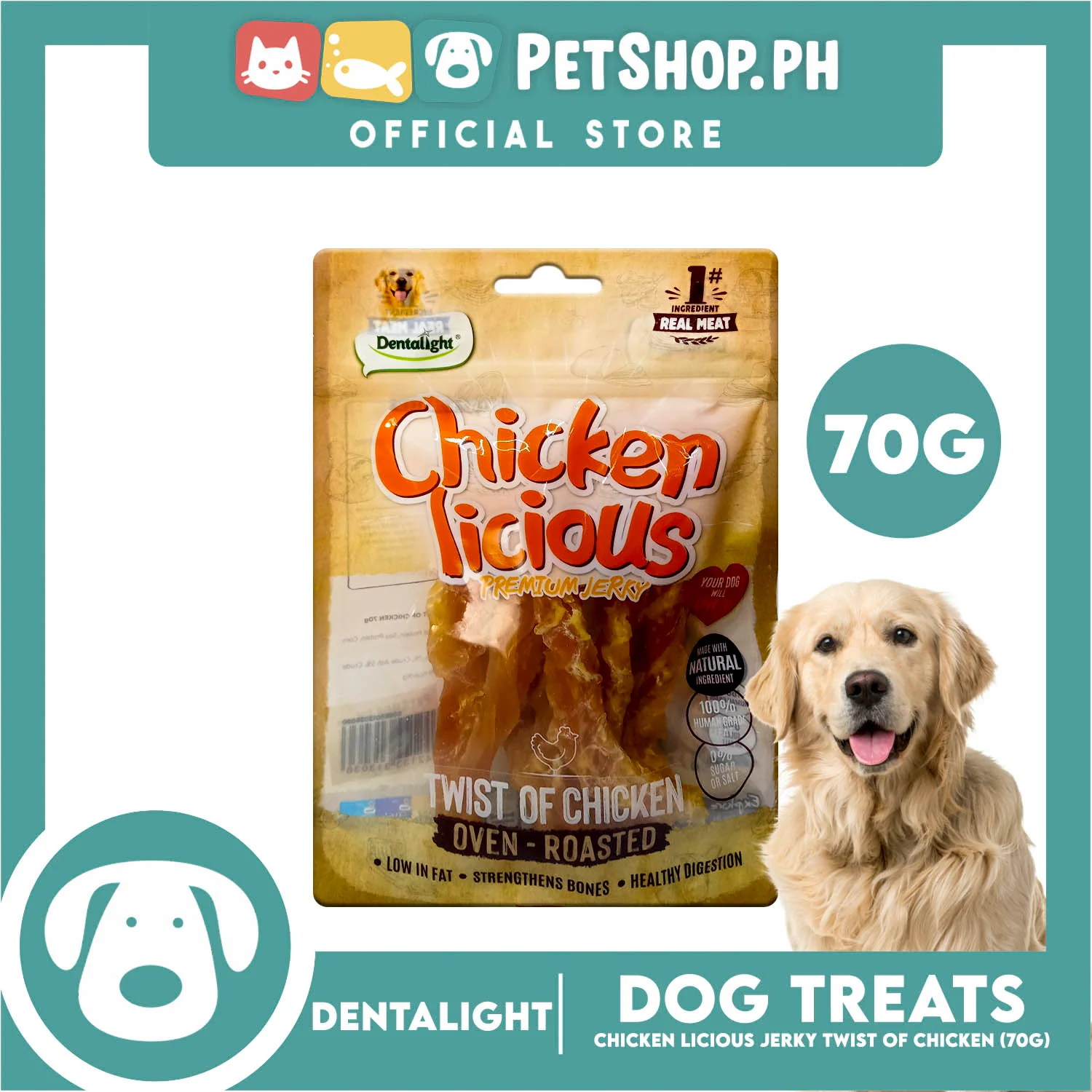 Dentalight Chicken Licious Premium Jerky (Twist of Chicken) Oven-roasted 70grams
