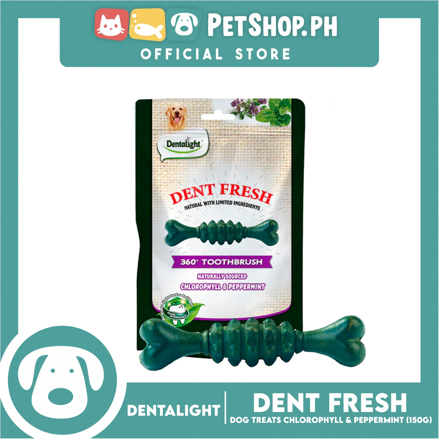 Dentalight Dent Fresh 360° Toothbrush Peppermint Fresh Breath Dog Treats 18s 150g - Image 3