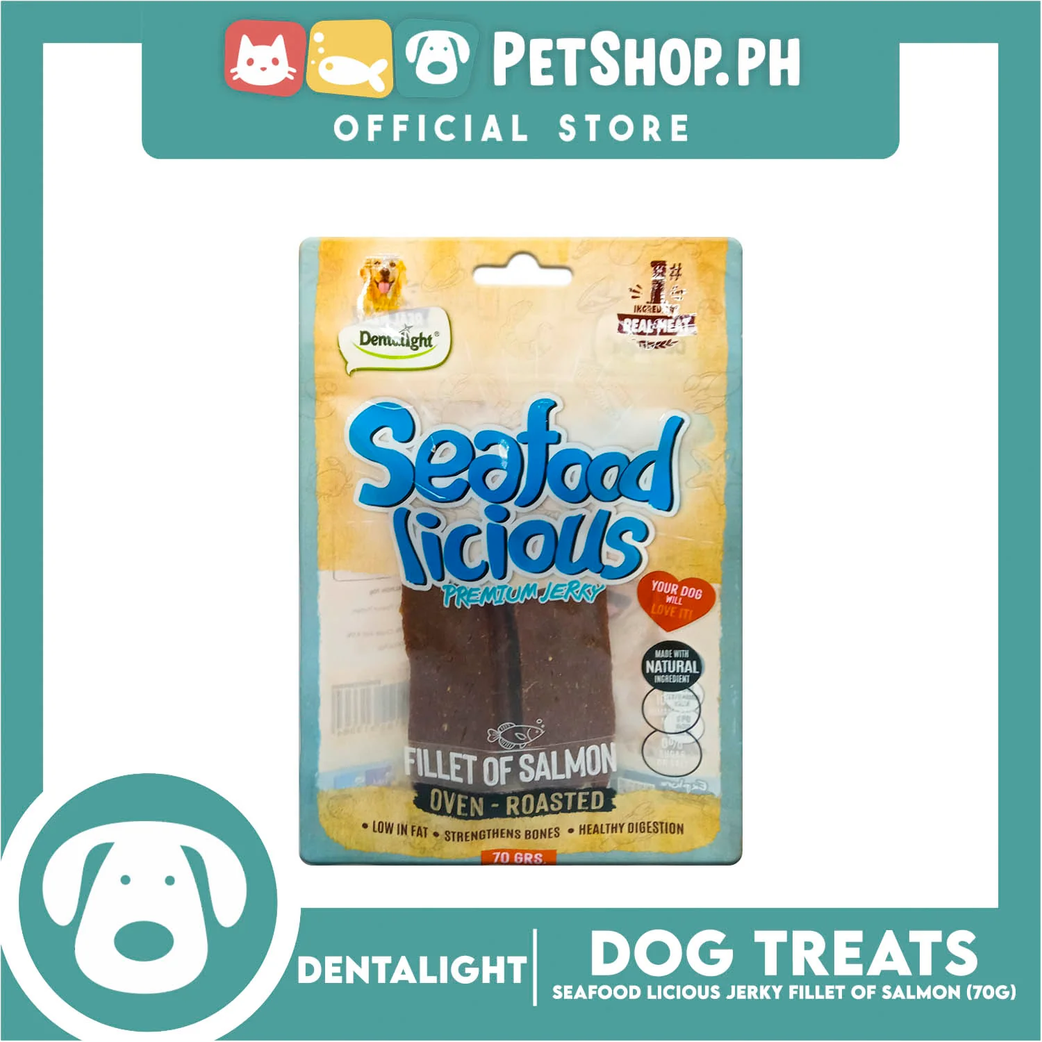 Dentalight Seafood Licious Premium Jerky  (Fillet of Salmon) Oven-roasted 70grams - Image 2