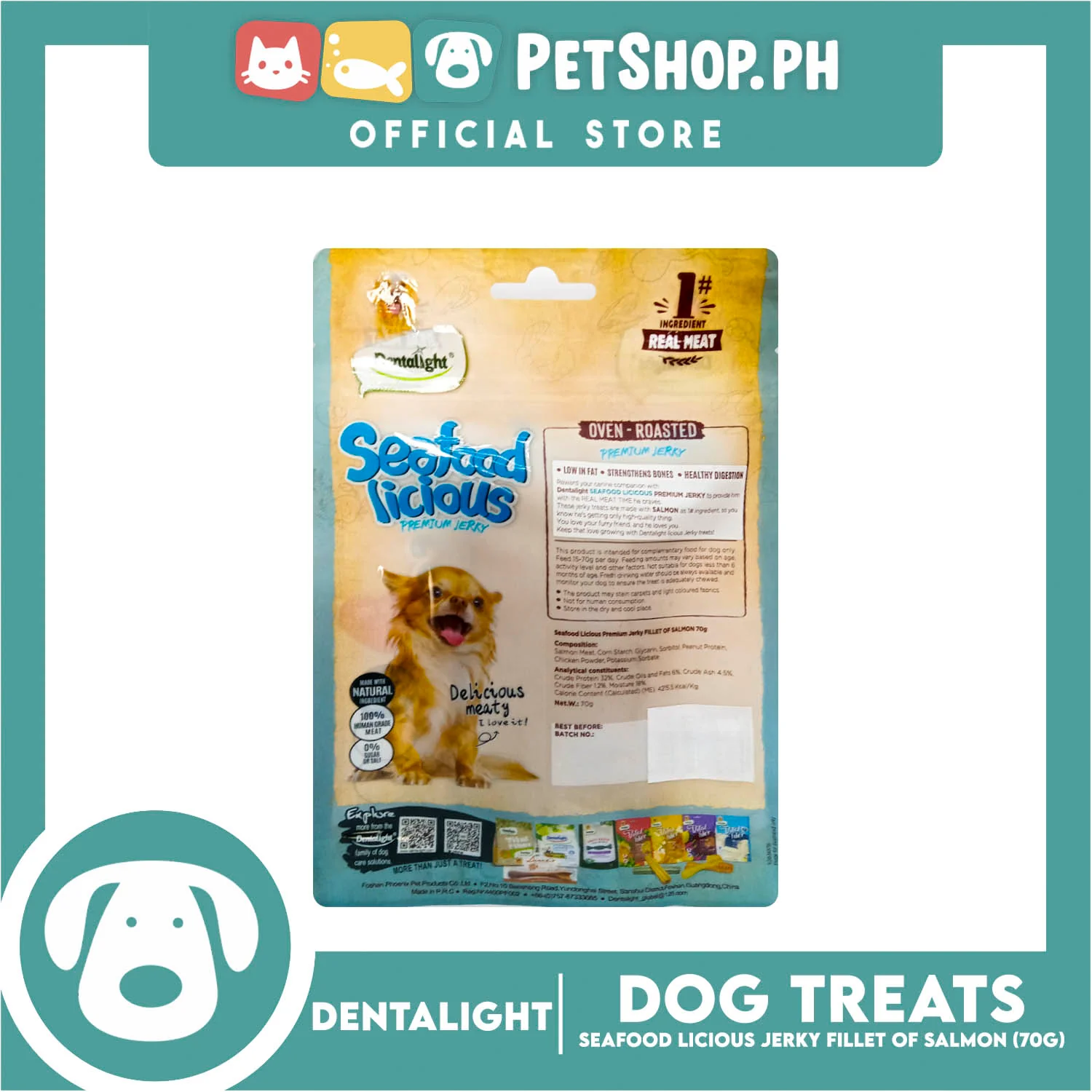 Dentalight Seafood Licious Premium Jerky  (Fillet of Salmon) Oven-roasted 70grams - Image 3