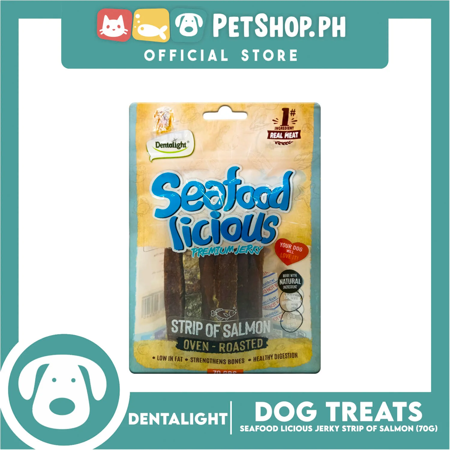 Dentalight Seafood Licious Premium Jerky (Strip of Salmon) Oven-roasted 70grams - Image 2
