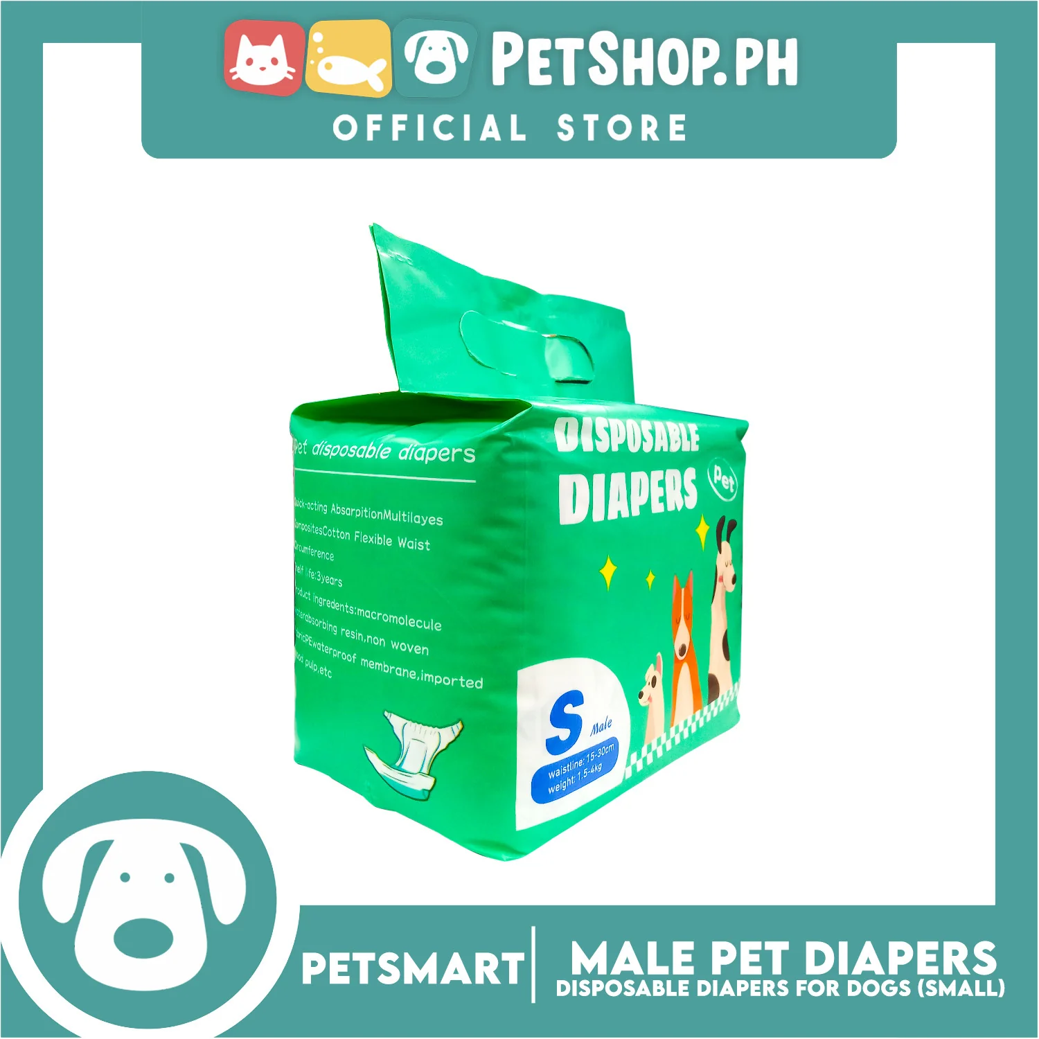 Disposable Pet Diapers for Male Dogs 1.5-4kg (Small) - Image 2