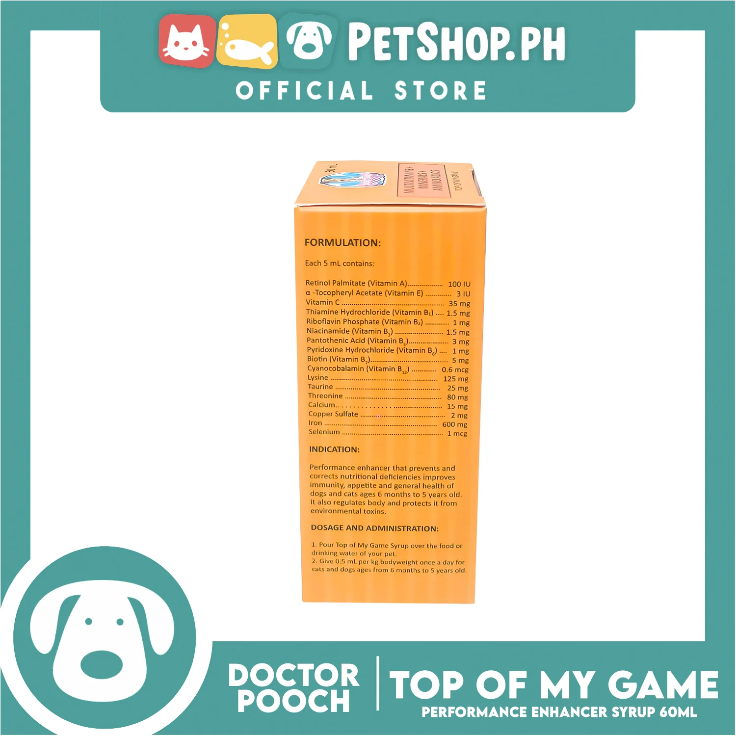 Doctor Pooch Multivitamins, Mineral And Amino Acids 60ml (Top Of My Game) Performance Enhancer Syrup For Your Pets - Image 4