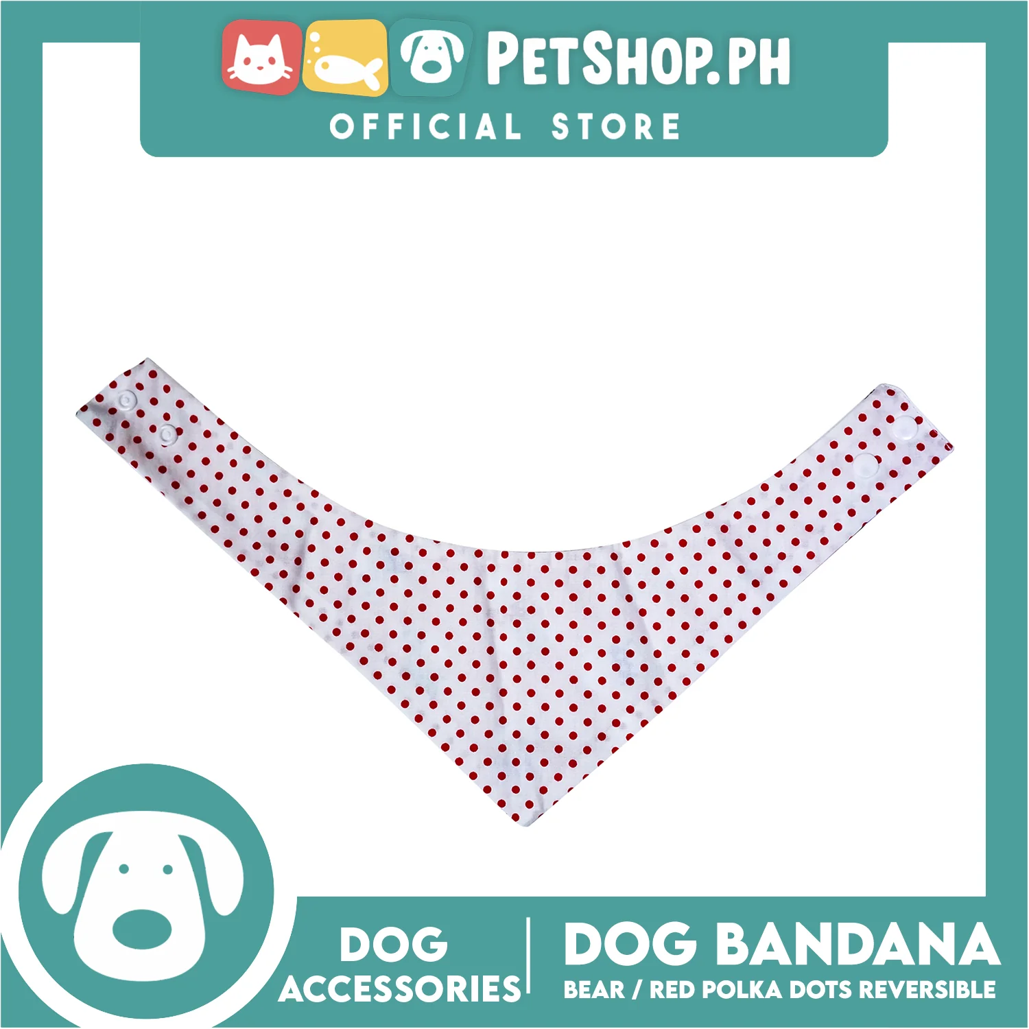 Dog Bandana Bear with Red Polka Dots Design Reversible (Small) Washable Scarf - Image 4
