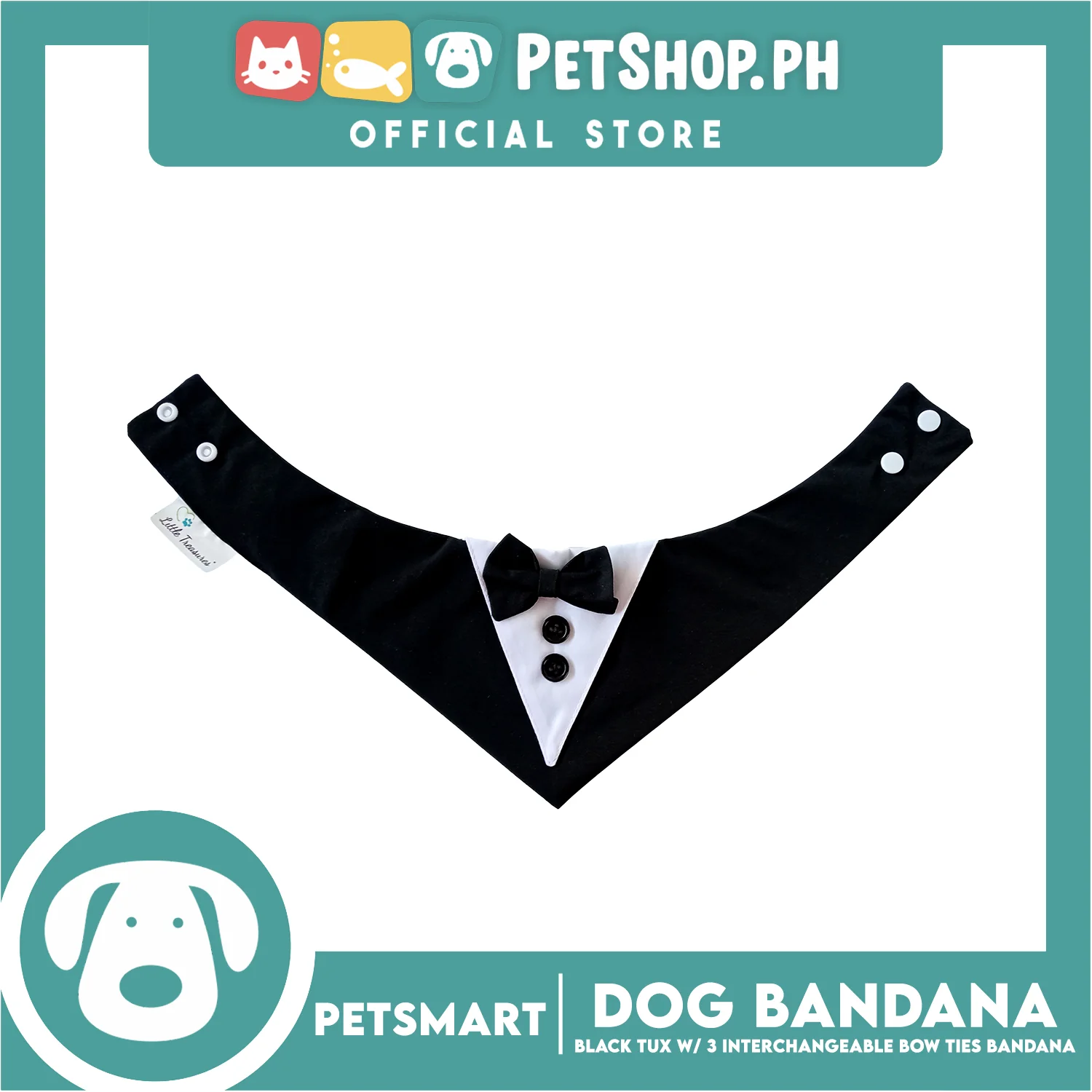 Dog Bandana, Black Tuxedo with 3 Interchangeable Bow Ties DB-CTN45L (Large) Soft and Comfortable Pet Bandana - Image 6