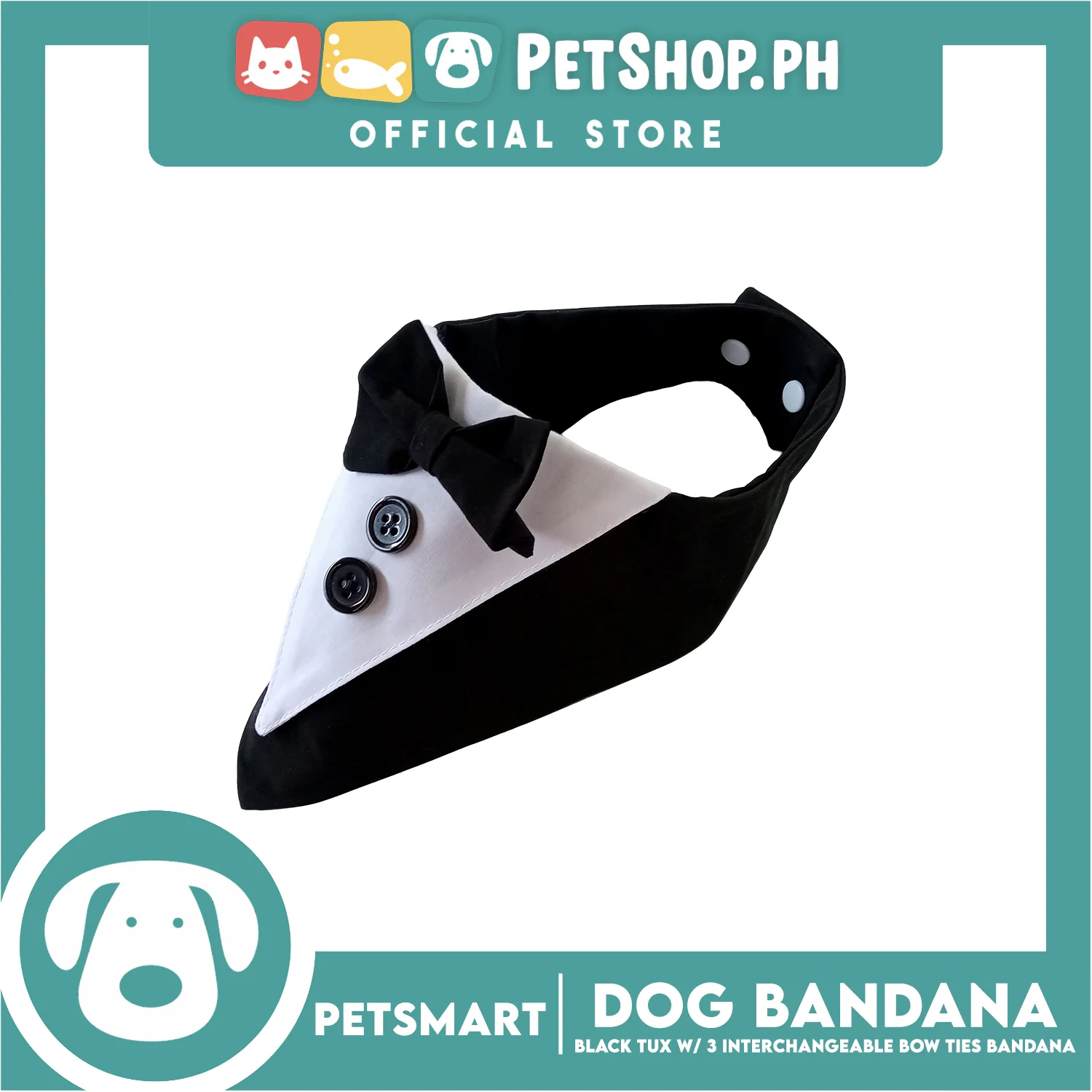 Dog Bandana, Black Tuxedo with 3 Interchangeable Bow Ties DB-CTN45S (Small) Soft and Comfortable Pet Bandana - Image 4