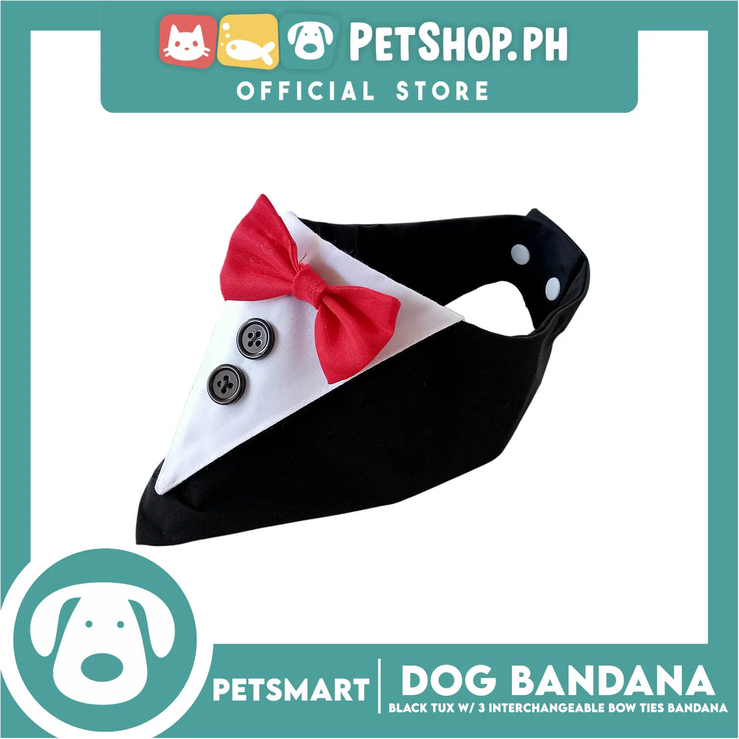 Dog Bandana, Black Tuxedo with 3 Interchangeable Bow Ties DB-CTN45XS (XS) Soft and Comfortable Pet Bandana - Image 4