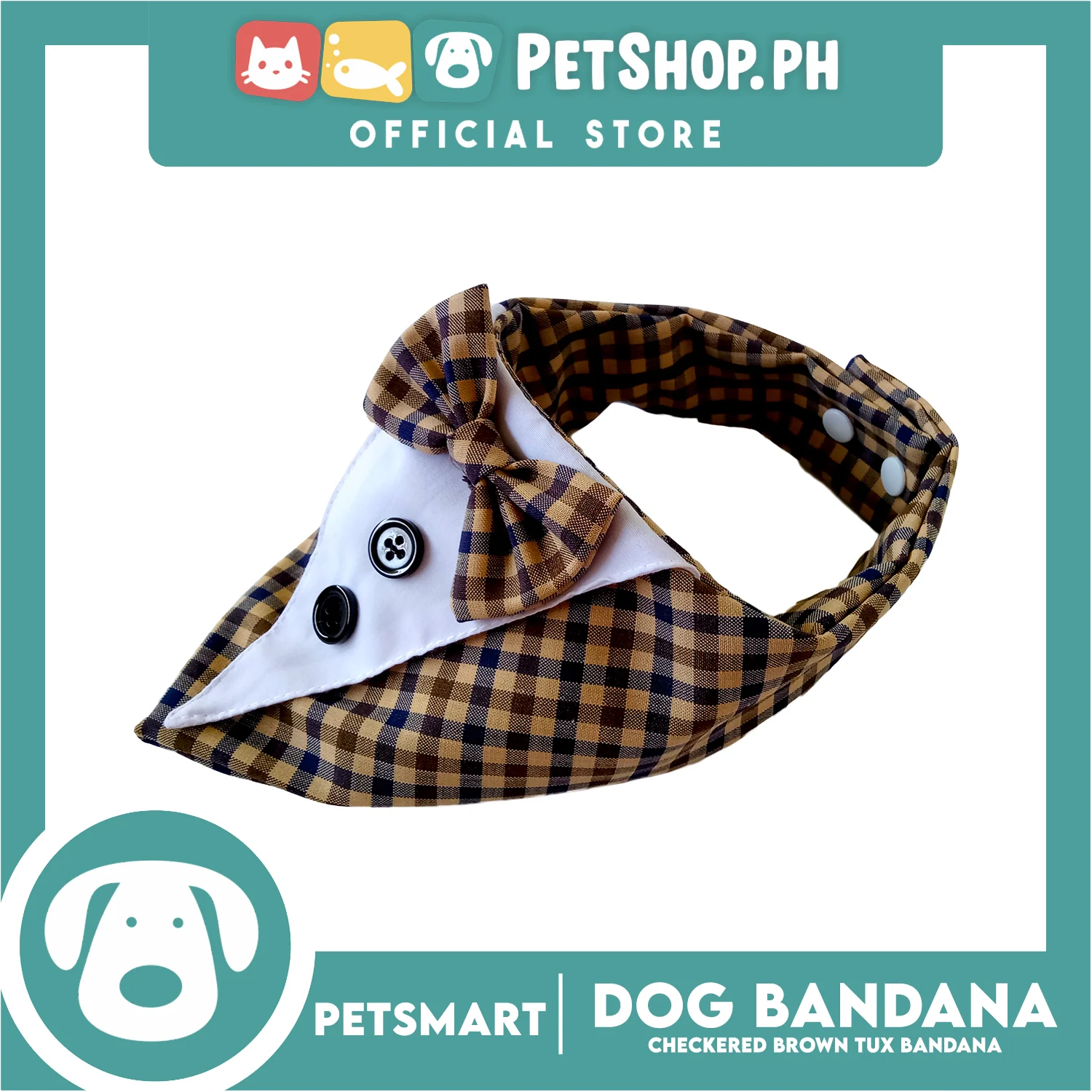 Dog Bandana, Checkered Brown Tuxedo Design Bandana DB-CTN44L (Large) Soft and Comfortable Pet Bandana - Image 4