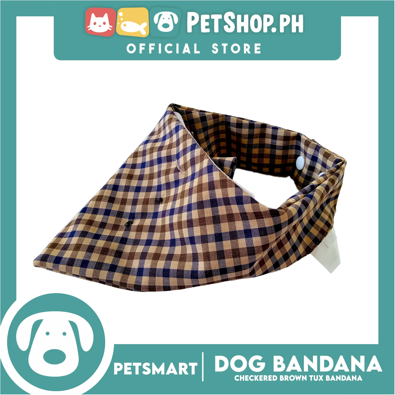Dog Bandana, Checkered Brown Tuxedo Design Bandana DB-CTN44L (Large) Soft and Comfortable Pet Bandana - Image 5