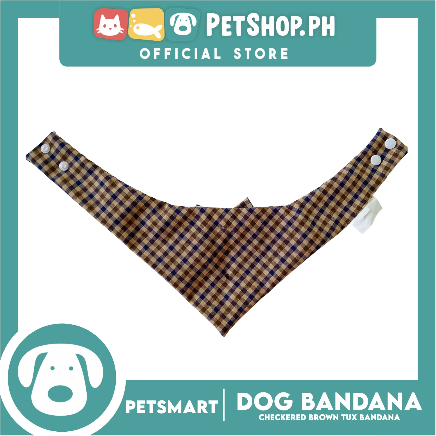 Dog Bandana, Checkered Brown Tuxedo Design Bandana DB-CTN44XL (XL) Soft and Comfortable Pet Bandana - Image 2