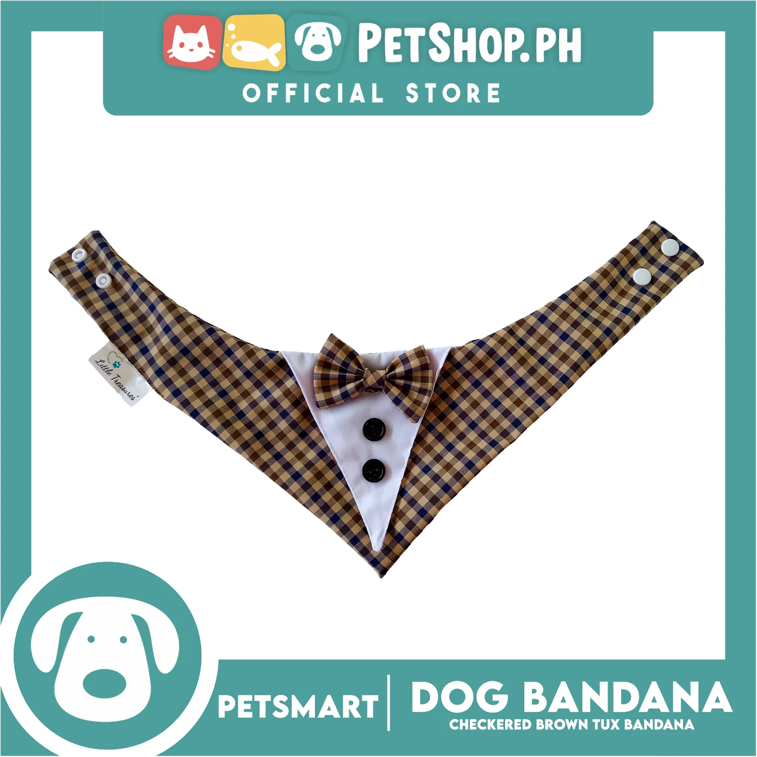 Dog Bandana, Checkered Brown Tuxedo Design Bandana DB-CTN44XL (XL) Soft and Comfortable Pet Bandana - Image 3