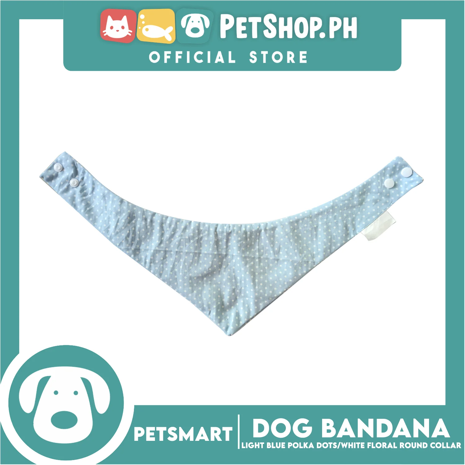 Dog Bandana, Light Blue Polka Dots with White Floral Round Collar Design DB-CTN43XS (XS) Soft and Comfortable Pet Bandana - Image 3