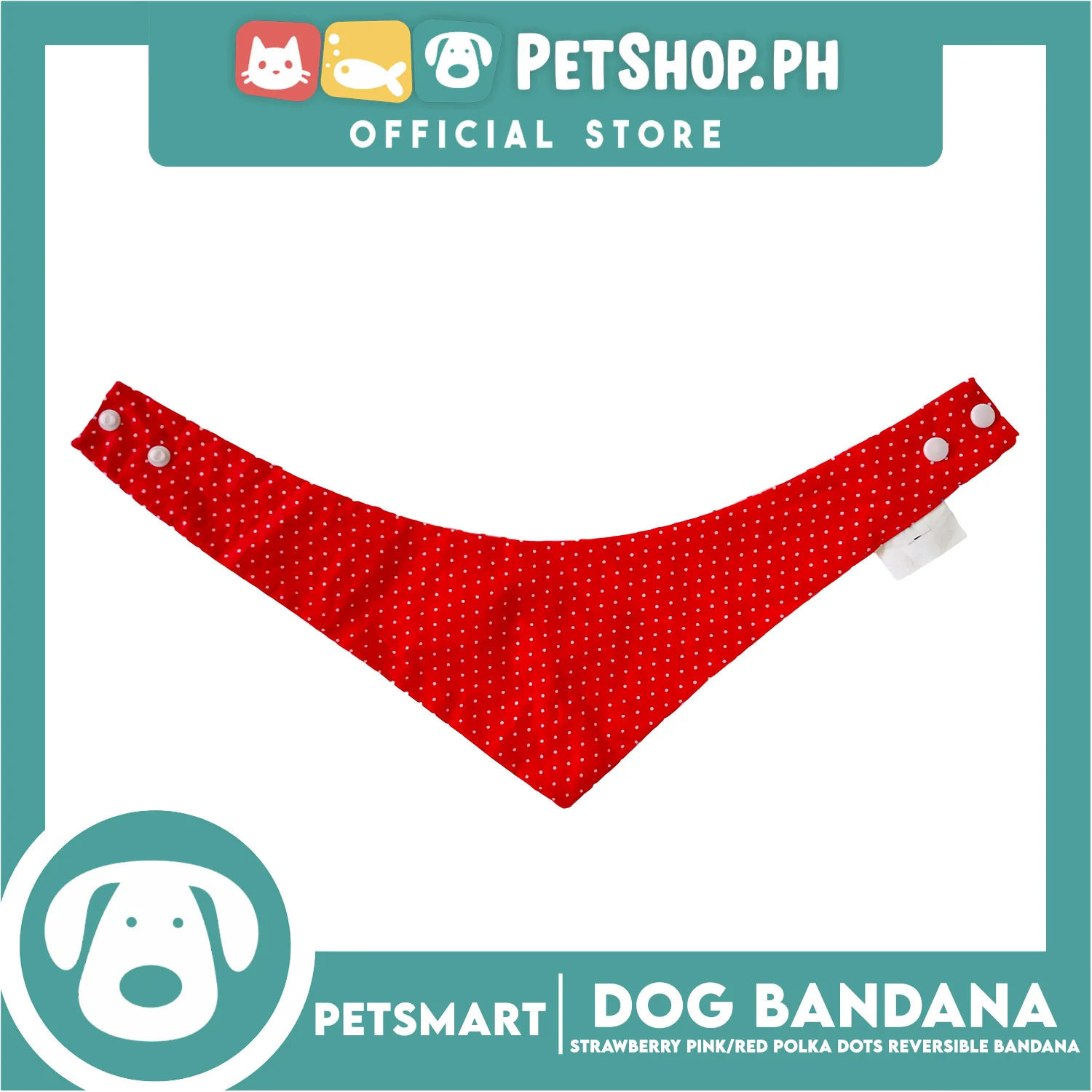 Dog Bandana, Strawberry Design, Pink with Red Polka Dots Reversible Bandana DB-CTN41XL (XL) Soft and Comfortable Pet Bandana - Image 2