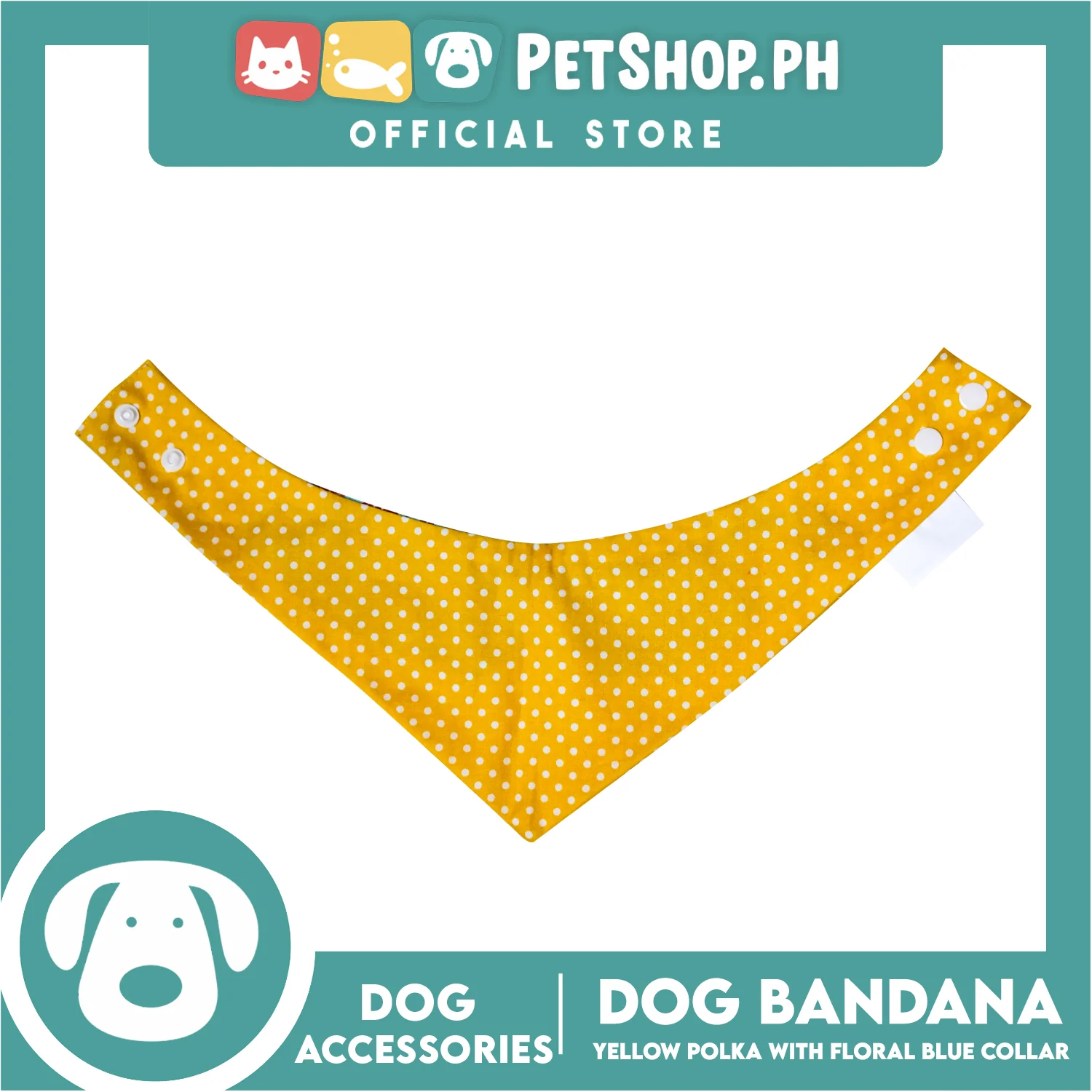 Dog Bandana Yellow Polka with Floral Blue Collar Design (Small) Washable Scarf - Image 2