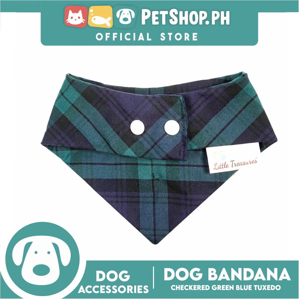 Dog Pet Bandana Blue and Green Checkered Tuxedo Design Washable Scarf (Extra Large) - Image 2