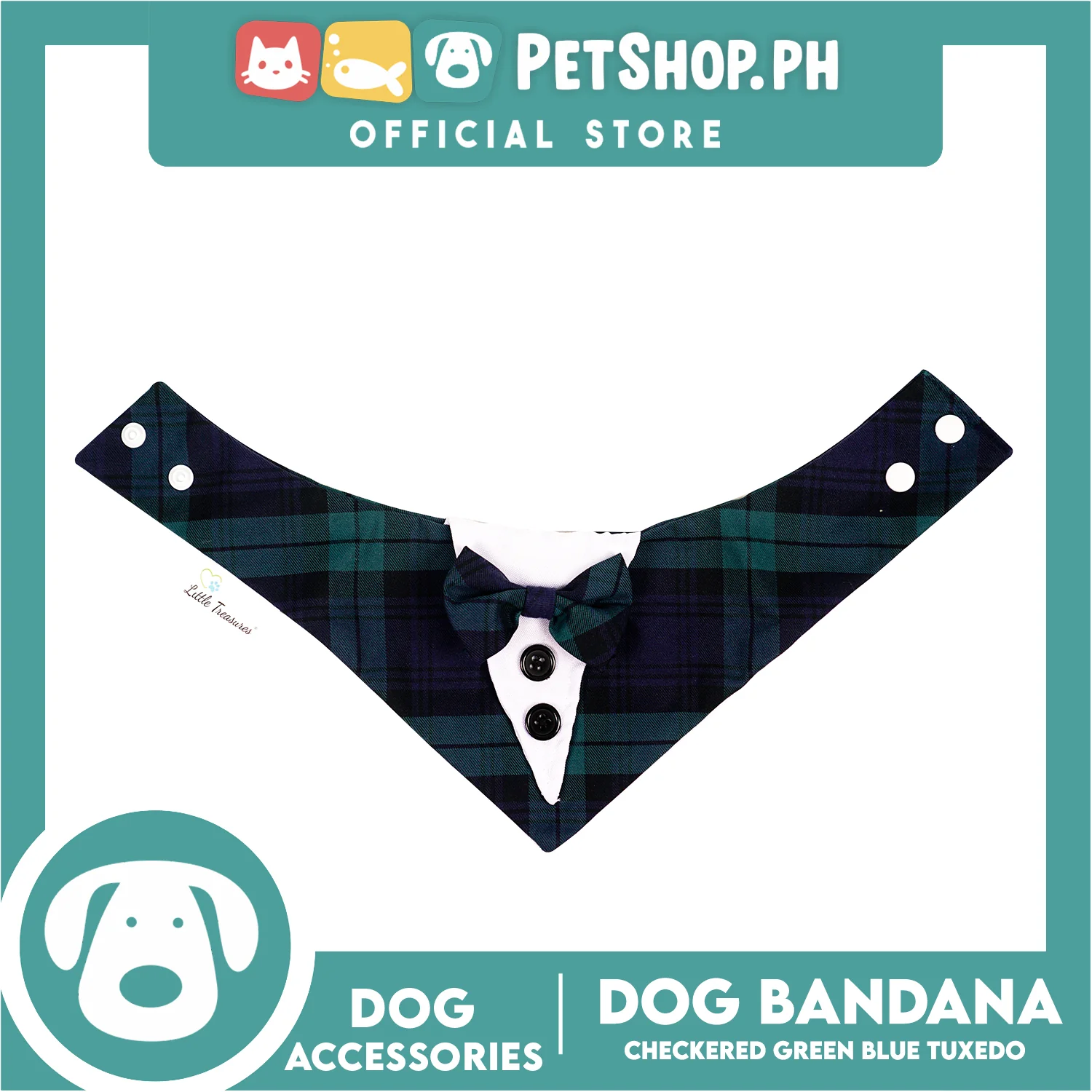 Dog Pet Bandana Blue and Green Checkered Tuxedo Design Washable Scarf (Extra Large) - Image 3