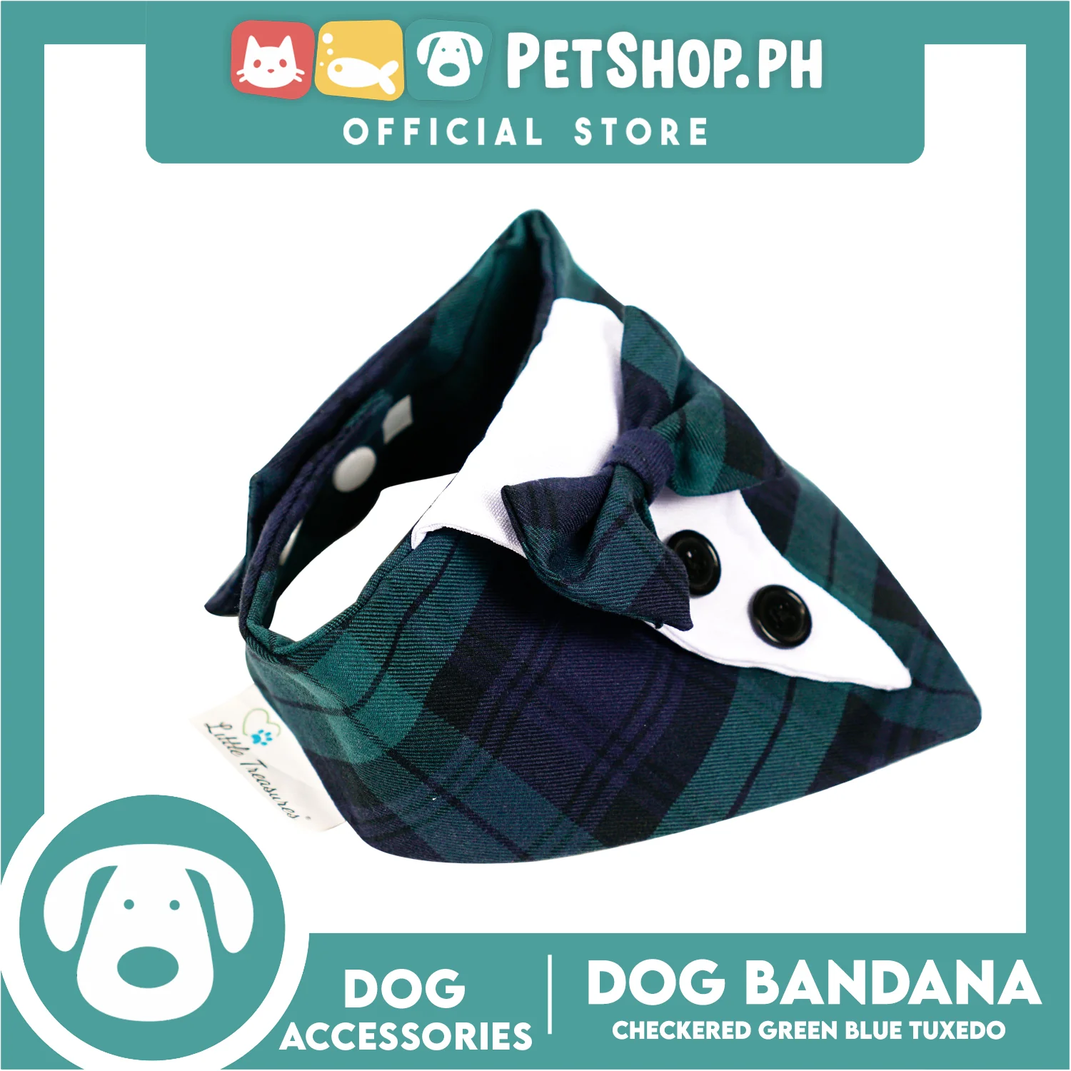 Dog Pet Bandana Blue and Green Checkered Tuxedo Design Washable Scarf (Extra Large) - Image 4