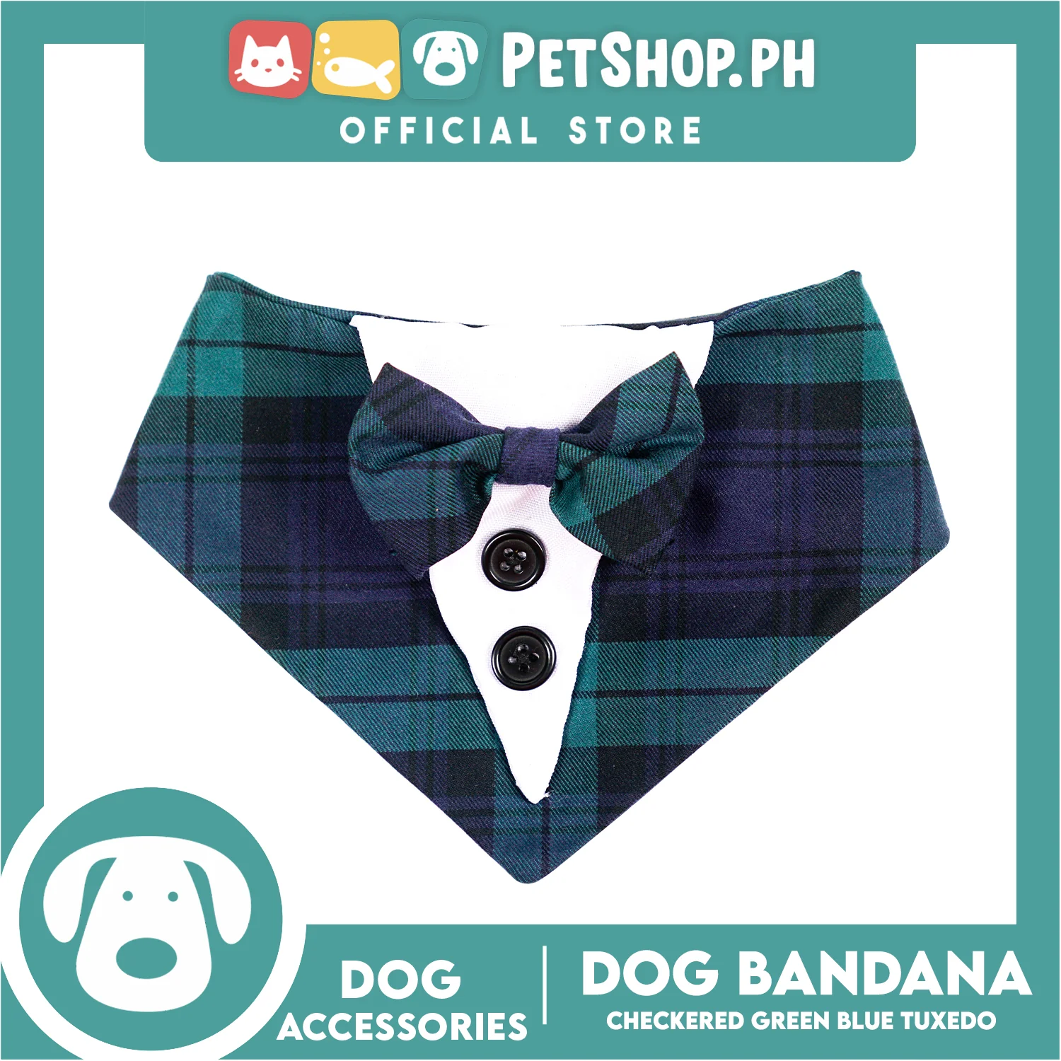 Dog Pet Bandana Blue and Green Checkered Tuxedo Design Washable Scarf (Extra Large) - Image 5