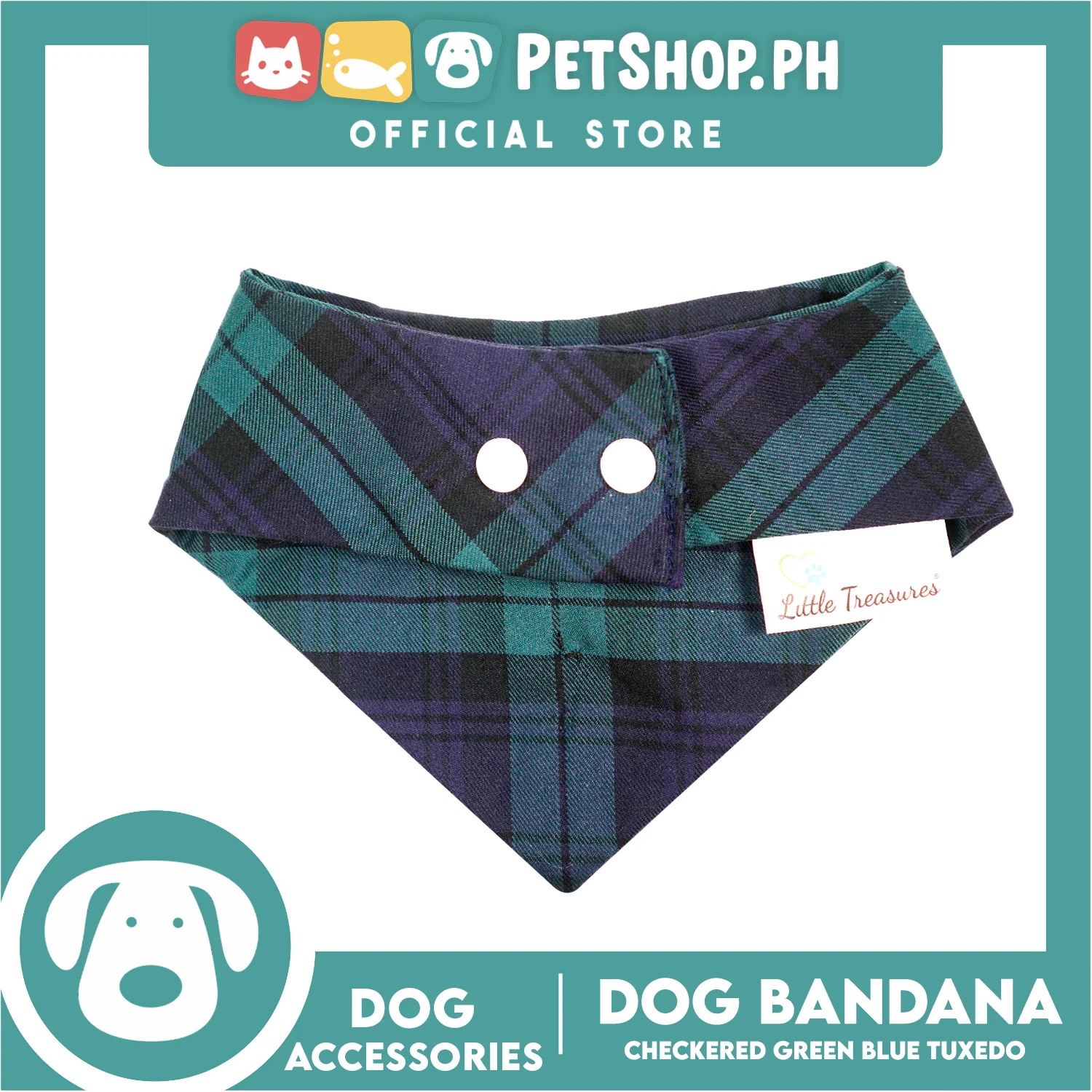 Dog Pet Bandana Blue and Green Checkered Tuxedo Design Washable Scarf (Extra Large) - Image 6