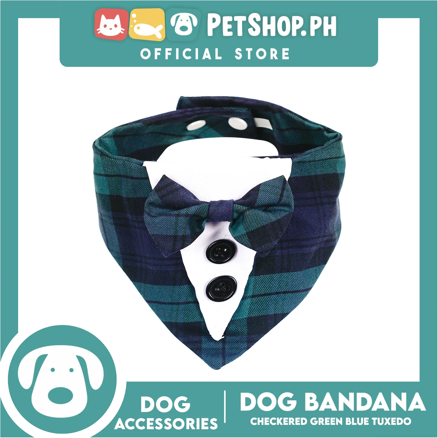 Dog Pet Bandana Blue and Green Checkered Tuxedo Design Washable Scarf (Extra Large) - Image 7