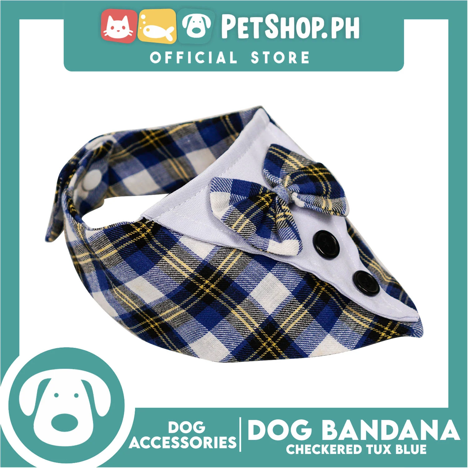 Dog Pet Bandana Blue Checkered Tuxedo Design Washable Scarf (Extra Large) - Image 4