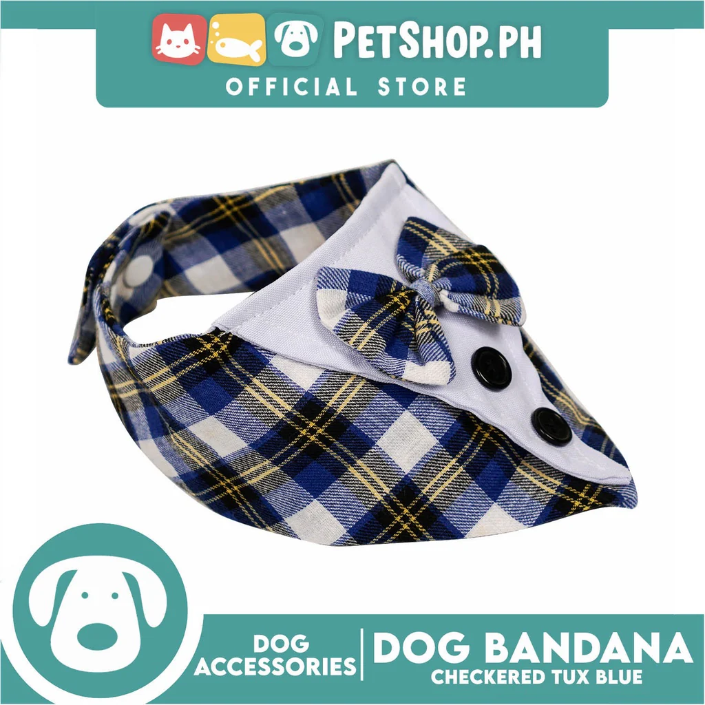 Dog Pet Bandana Blue Checkered Tuxedo Design Washable Scarf (Medium) - Image 3
