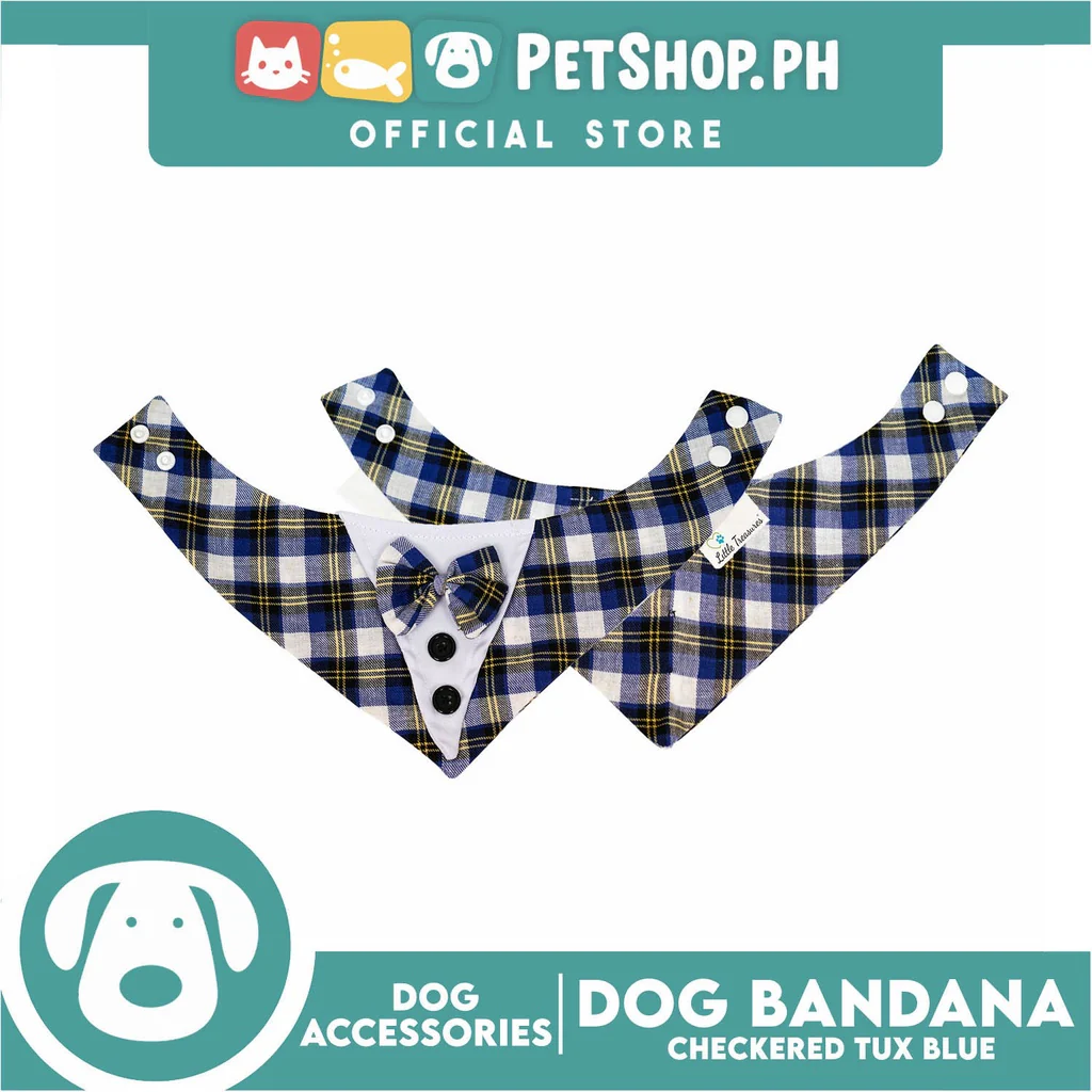Dog Pet Bandana Blue Checkered Tuxedo Design Washable Scarf (Medium) - Image 4