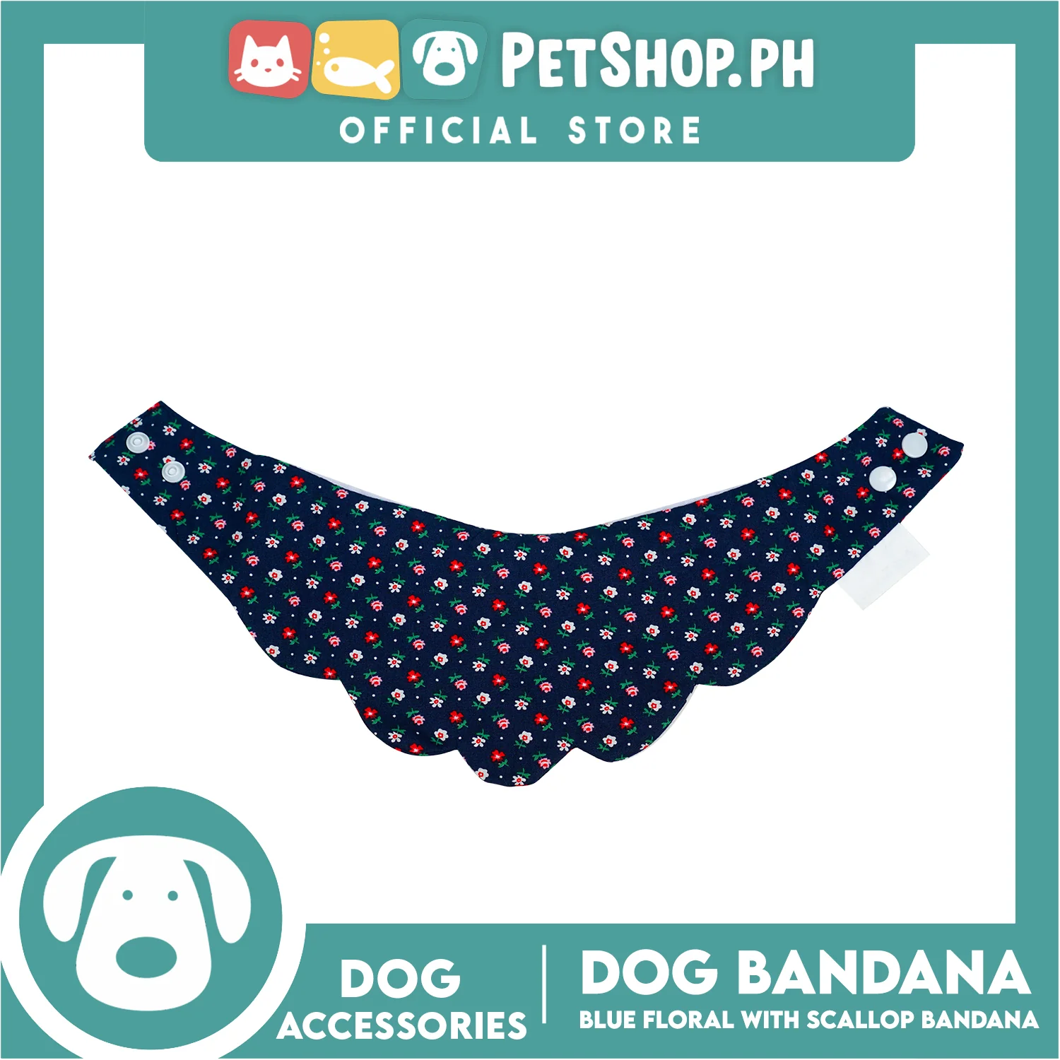 Dog Pet Bandana Blue Floral Scallop Design Washable Scarf (Extra Large) - Image 2