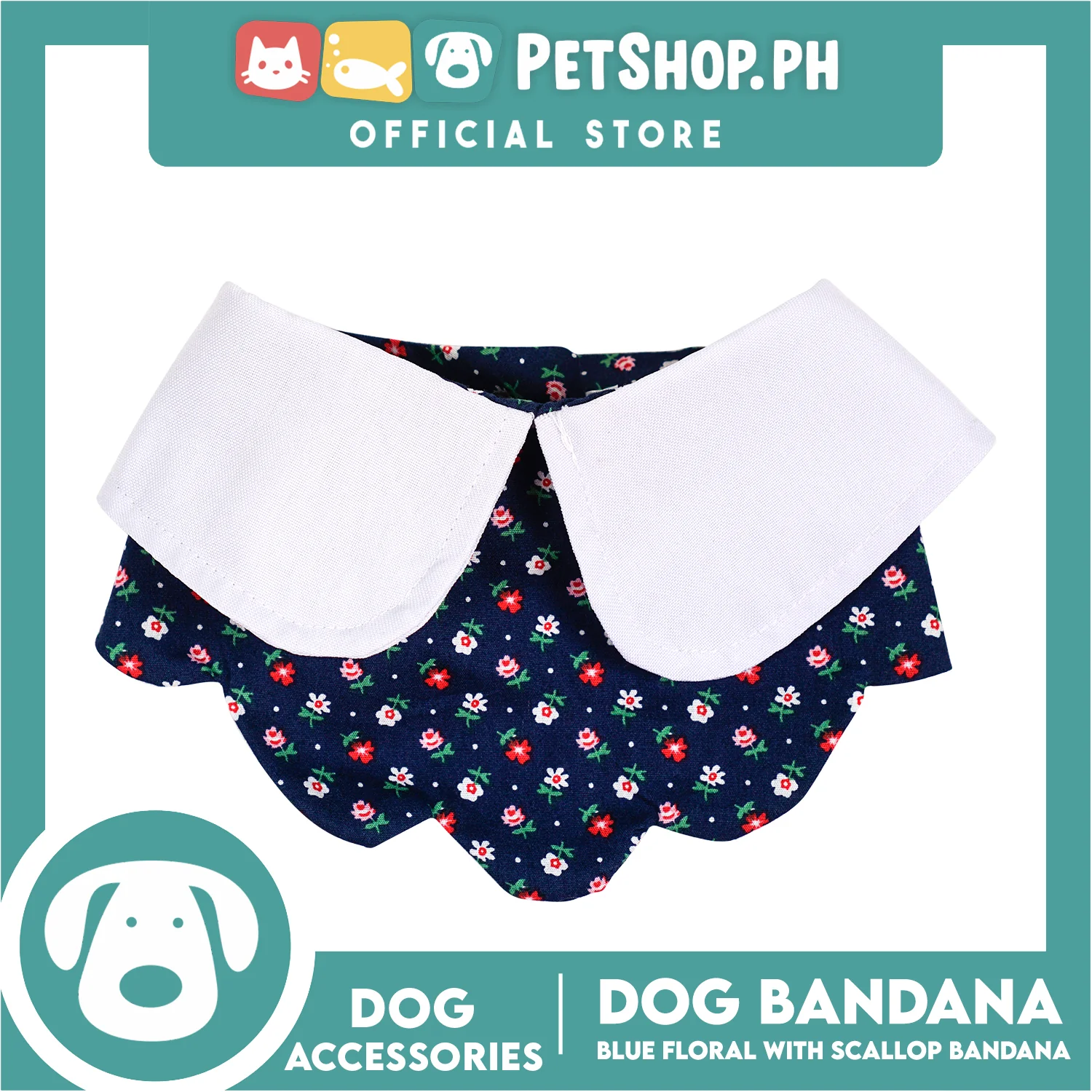 Dog Pet Bandana Blue Floral Scallop Design Washable Scarf (Extra Large) - Image 5