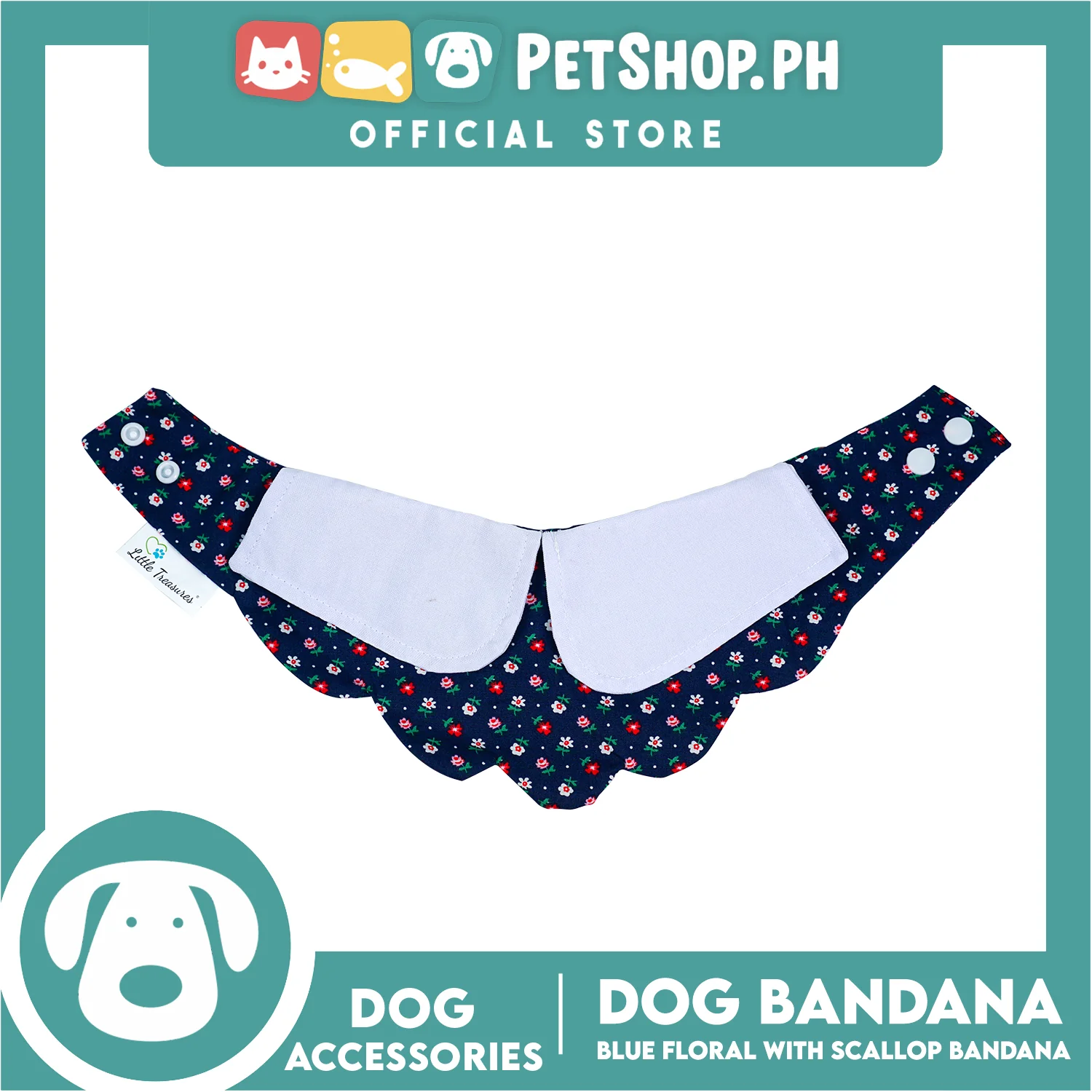 Dog Pet Bandana Blue Floral Scallop Design Washable Scarf (Large) - Image 4