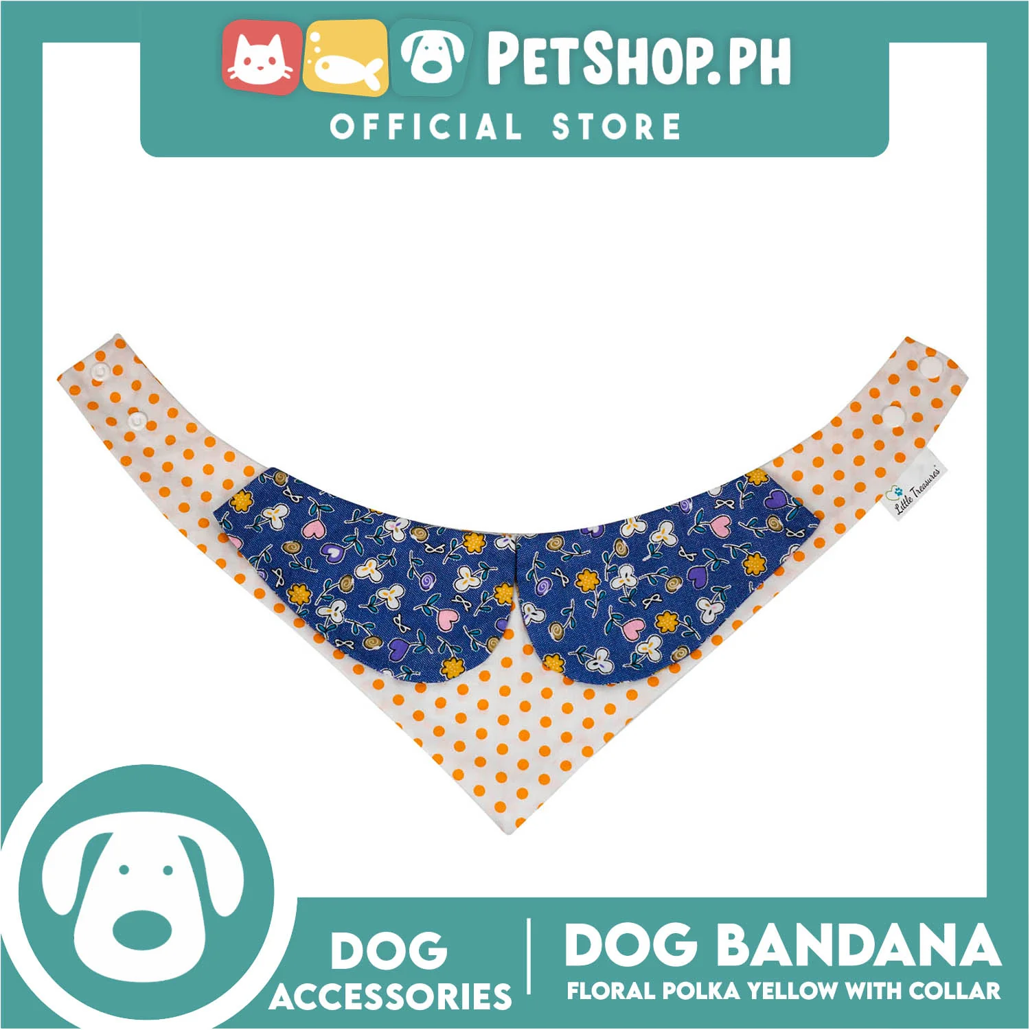Dog Pet Bandana Blue Floral Yellow Polka Dots Design with Collar Washable Scarf (Extra Small) - Image 2