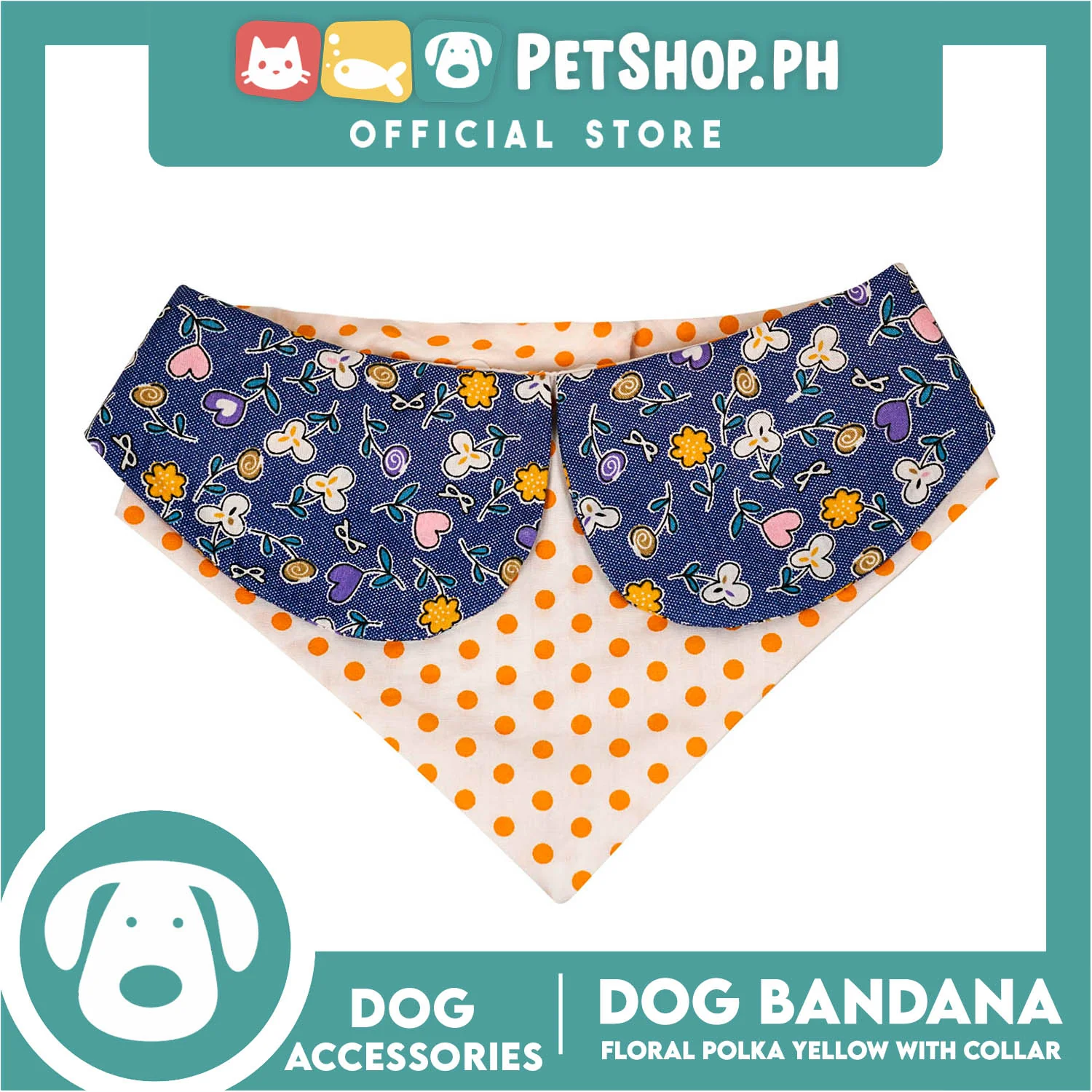 Dog Pet Bandana Blue Floral Yellow Polka Dots Design with Collar Washable Scarf (Extra Small) - Image 4