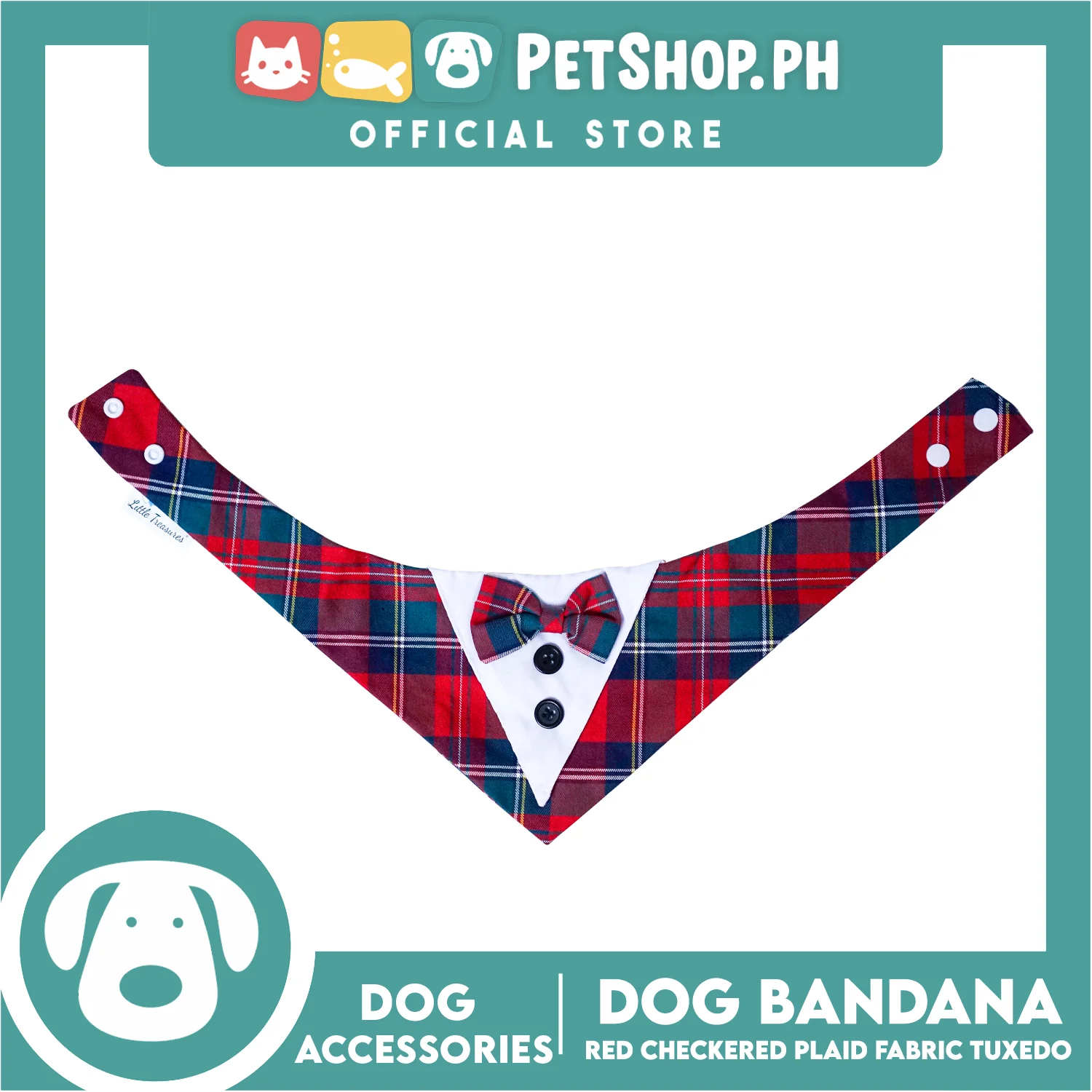 Dog Pet Bandana (Extra Large) Red Checkered Plaid Fabric Tuxedo Design Washable Scarf - Image 2
