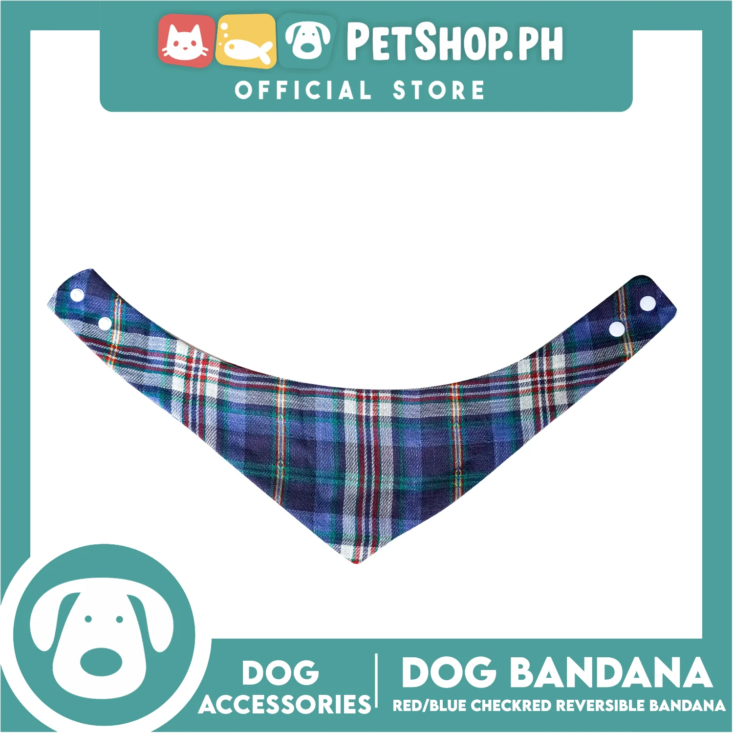 Dog Pet Bandana (Extra Large) Reversible Red and Blue Checkered Design Washable Scarf - Image 2