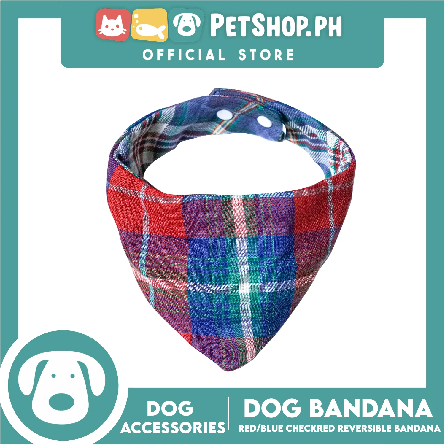 Dog Pet Bandana (Extra Small) Reversible Red and Blue Checkered Design Washable Scarf - Image 3