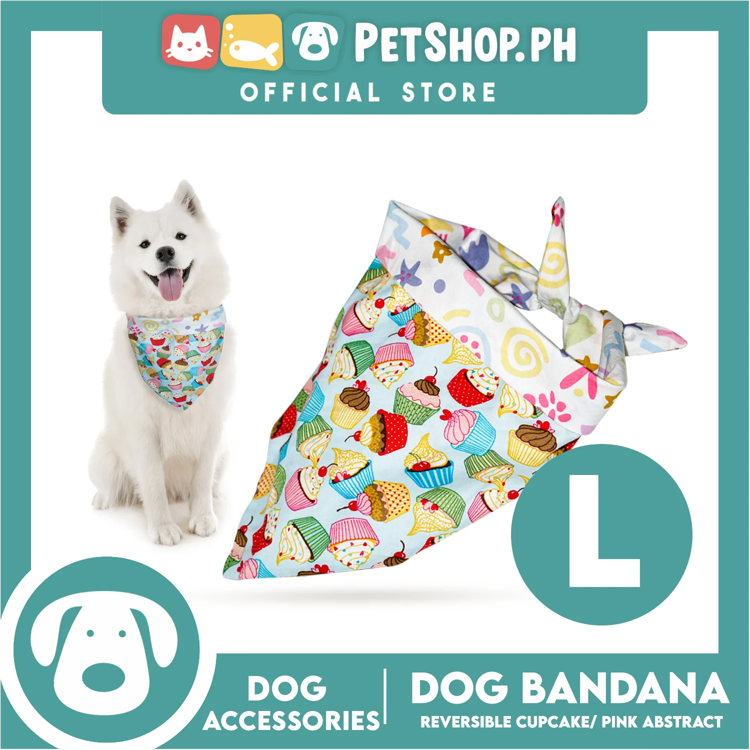 Dog Pet Bandana (Large) Reversible Cupcake / Pink Abstract Washable Scarf