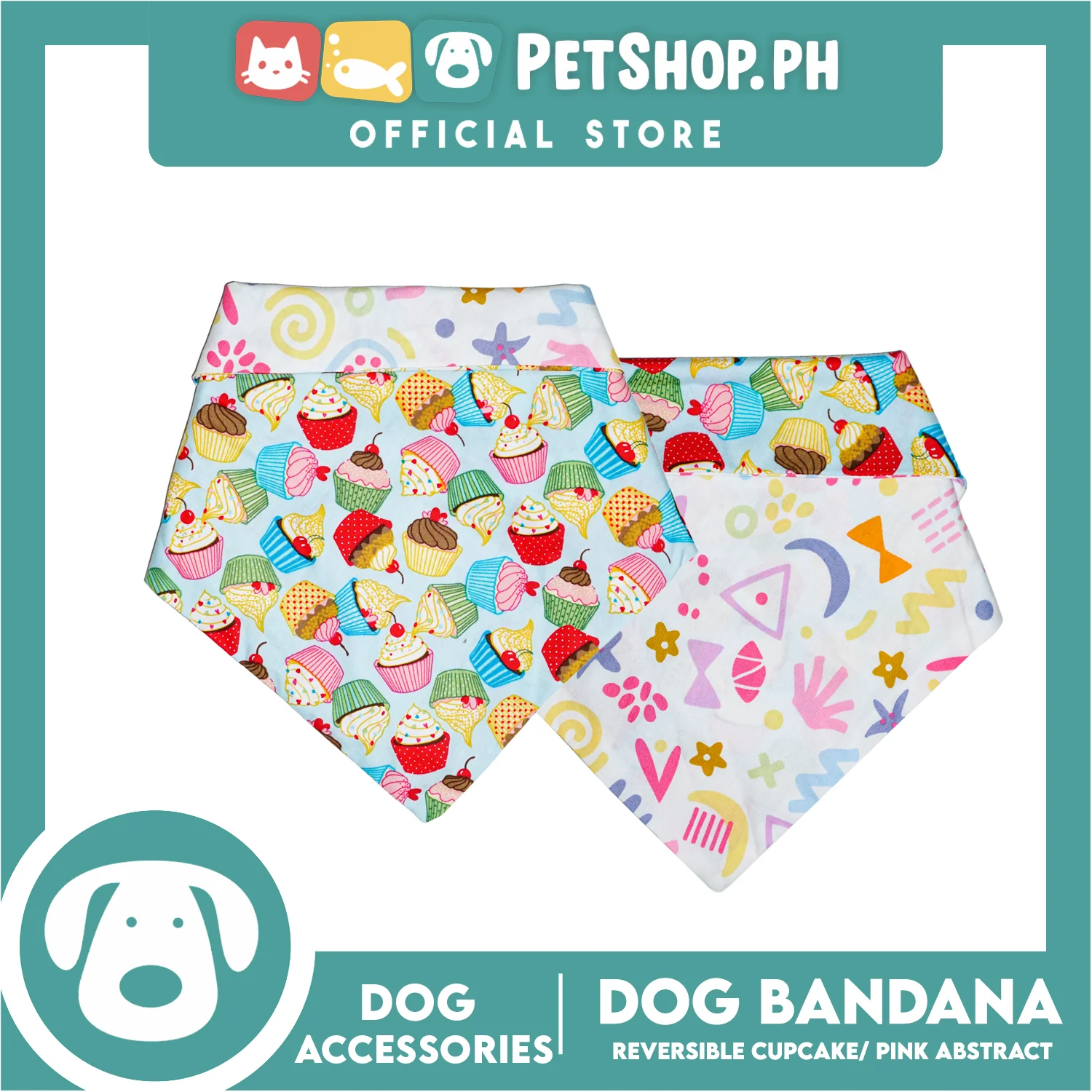 Dog Pet Bandana (Large) Reversible Cupcake / Pink Abstract Washable Scarf - Image 3
