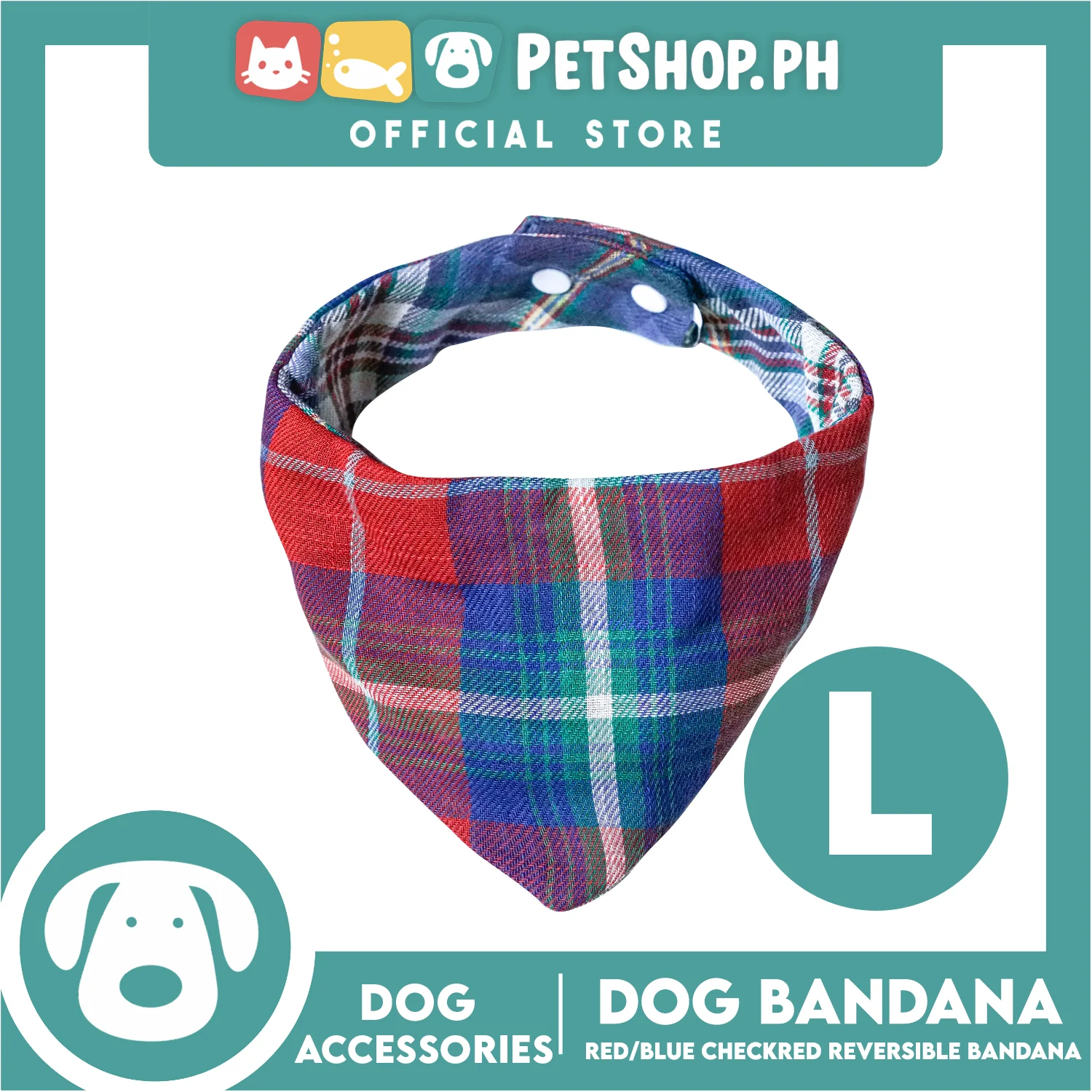 Dog Pet Bandana (Large) Reversible Red and Blue Checkered Design Washable Scarf