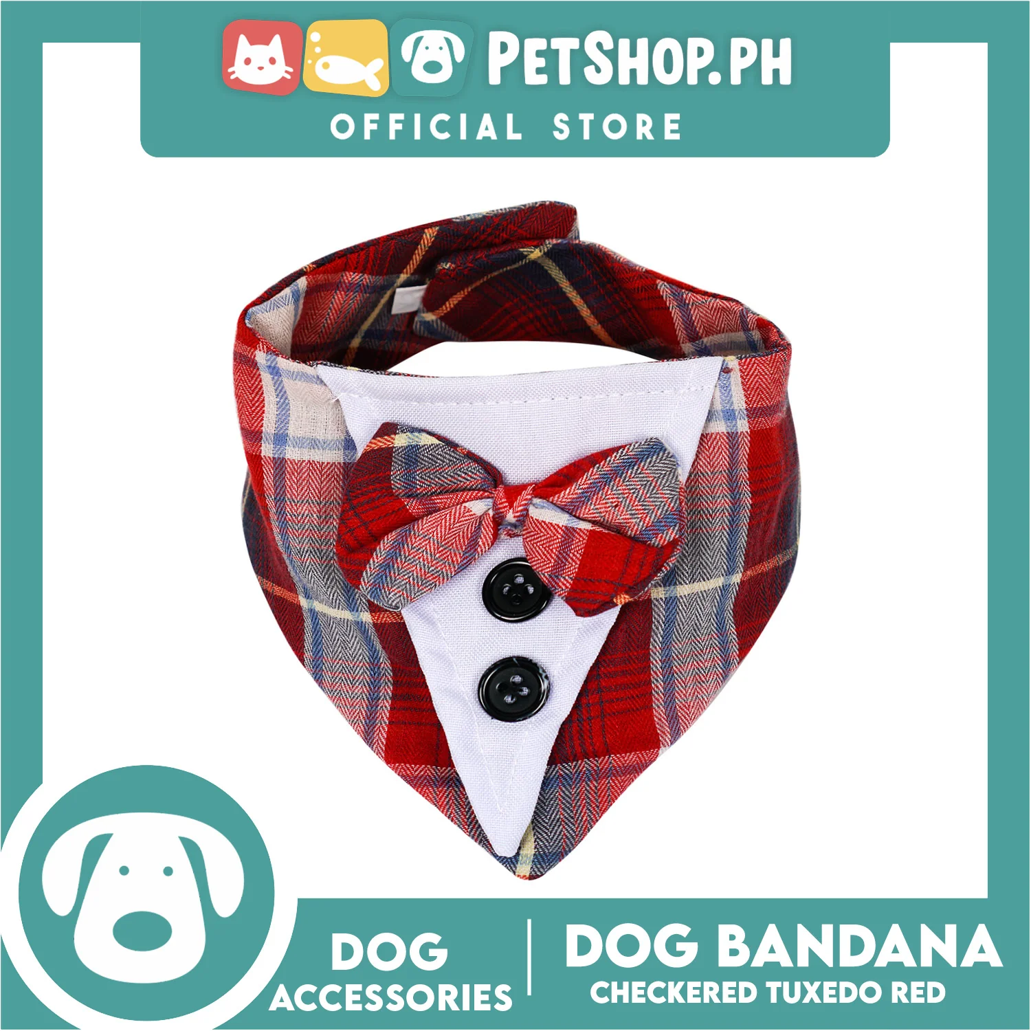Dog Pet Bandana Red Checkered Tuxedo Design Washable Scarf (Small) - Image 2