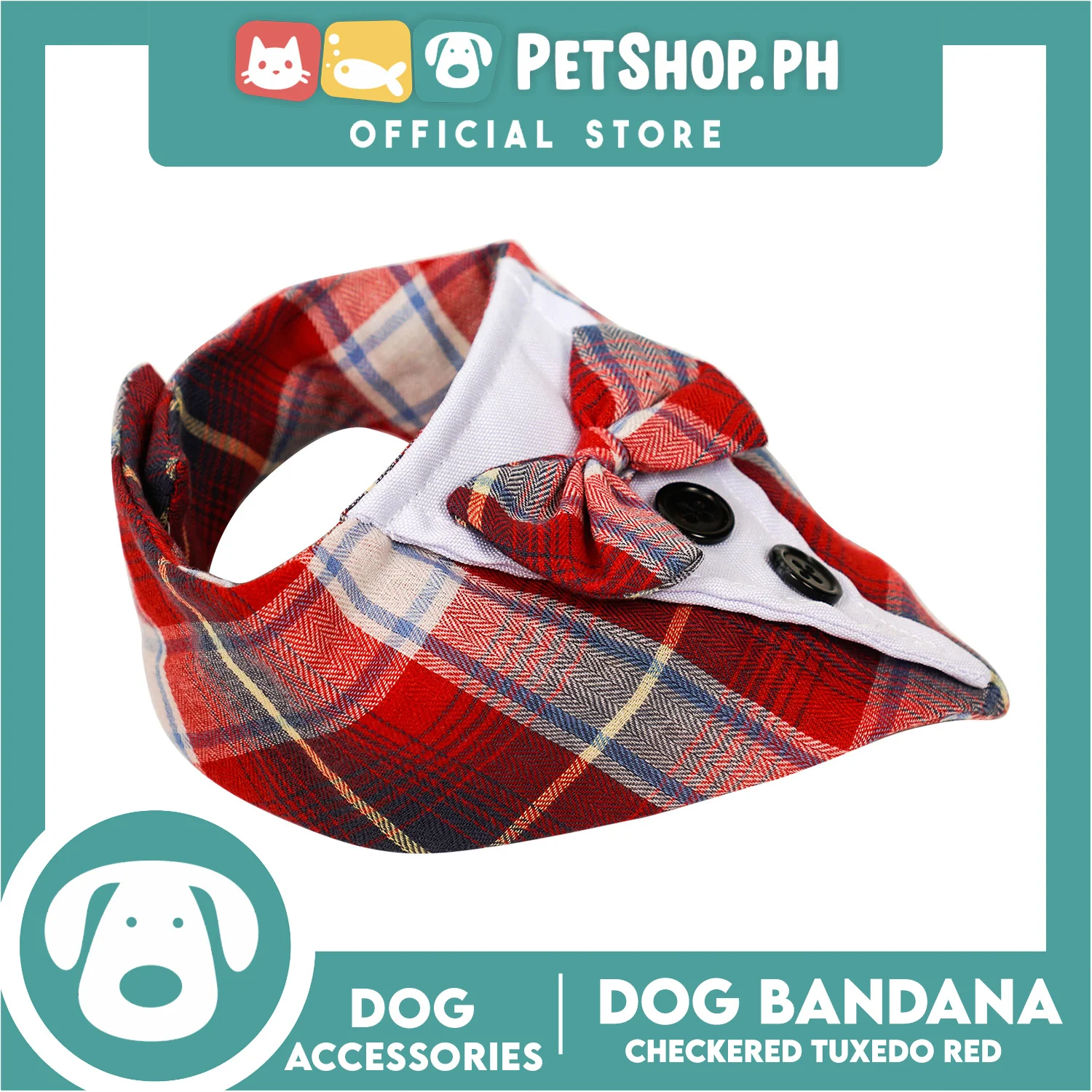 Dog Pet Bandana Red Checkered Tuxedo Design Washable Scarf (Small) - Image 4