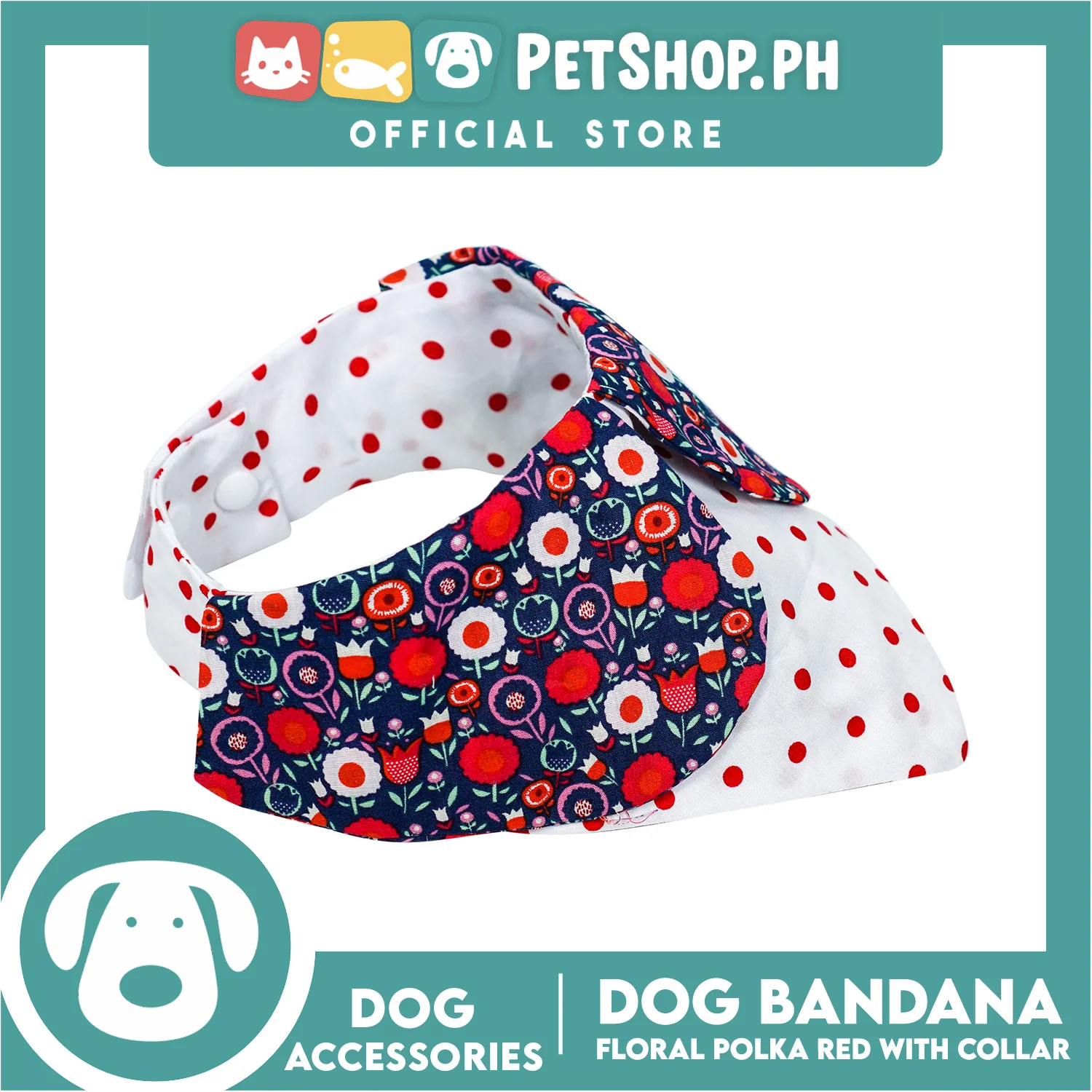 Dog Pet Bandana Red Floral Polka Dots Design with Collar Washable Scarf (Extra Large) - Image 3
