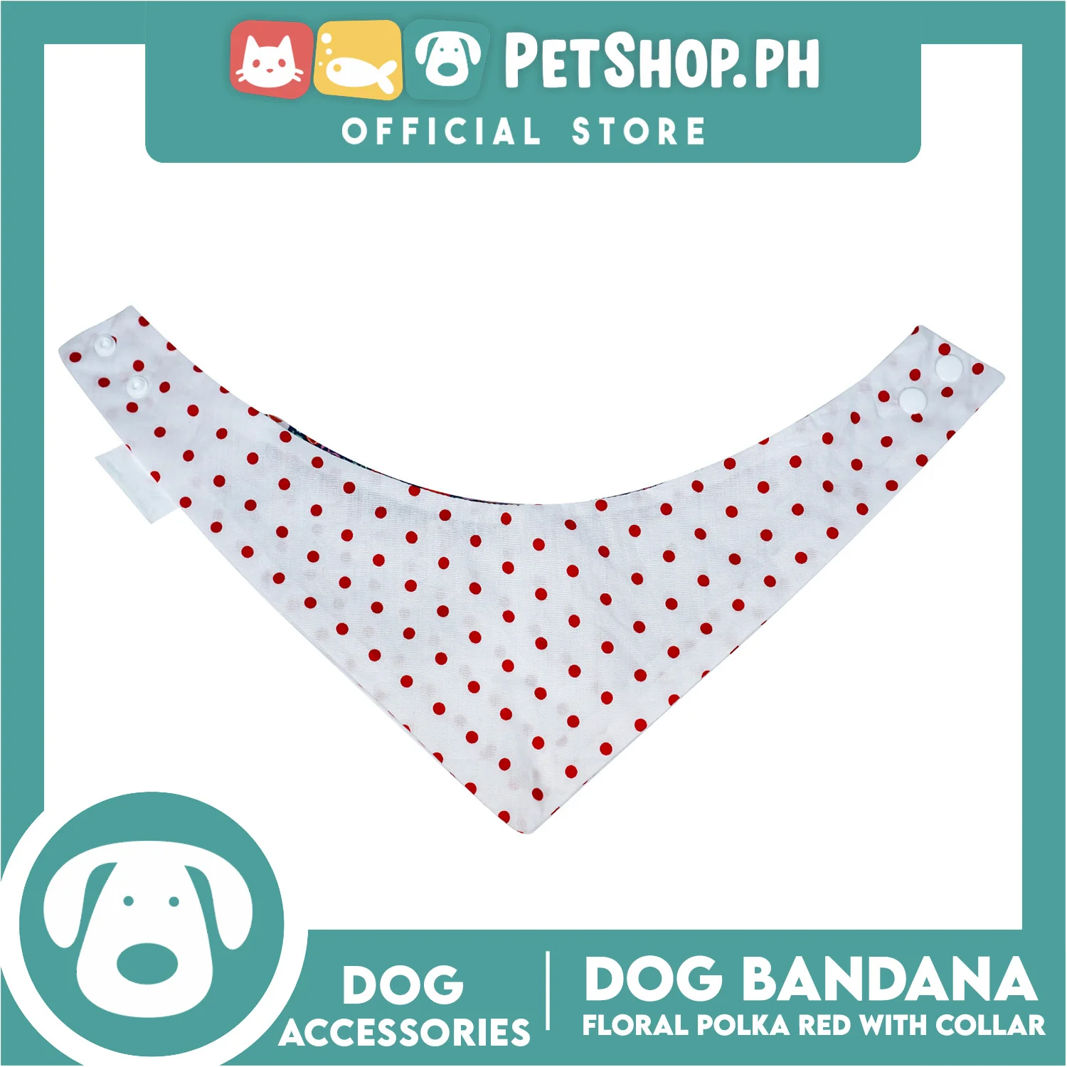 Dog Pet Bandana Red Floral Polka Dots Design with Collar Washable Scarf (Large) - Image 4
