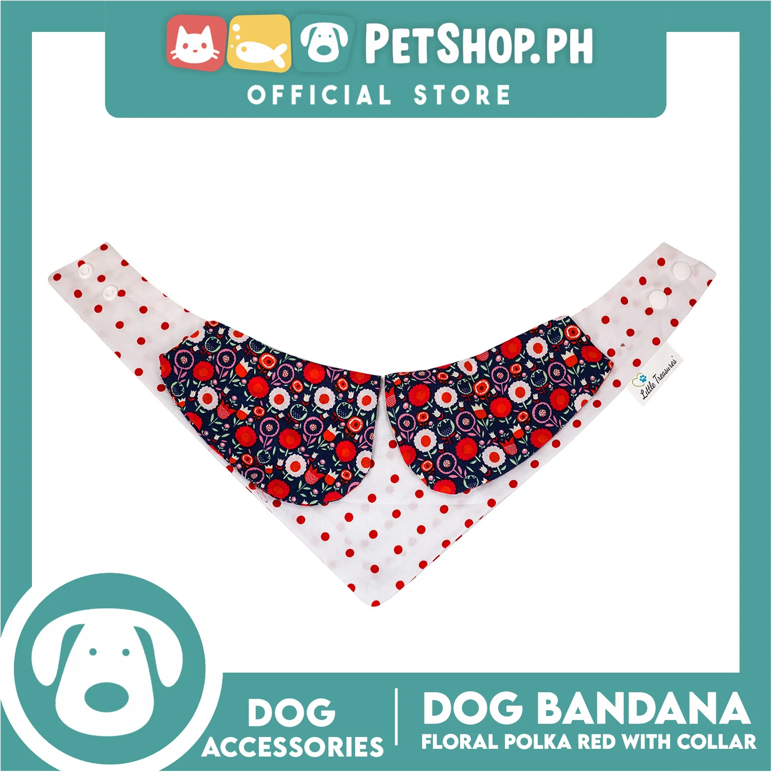 Dog Pet Bandana Red Floral Polka Dots Design with Collar Washable Scarf (Small) - Image 3