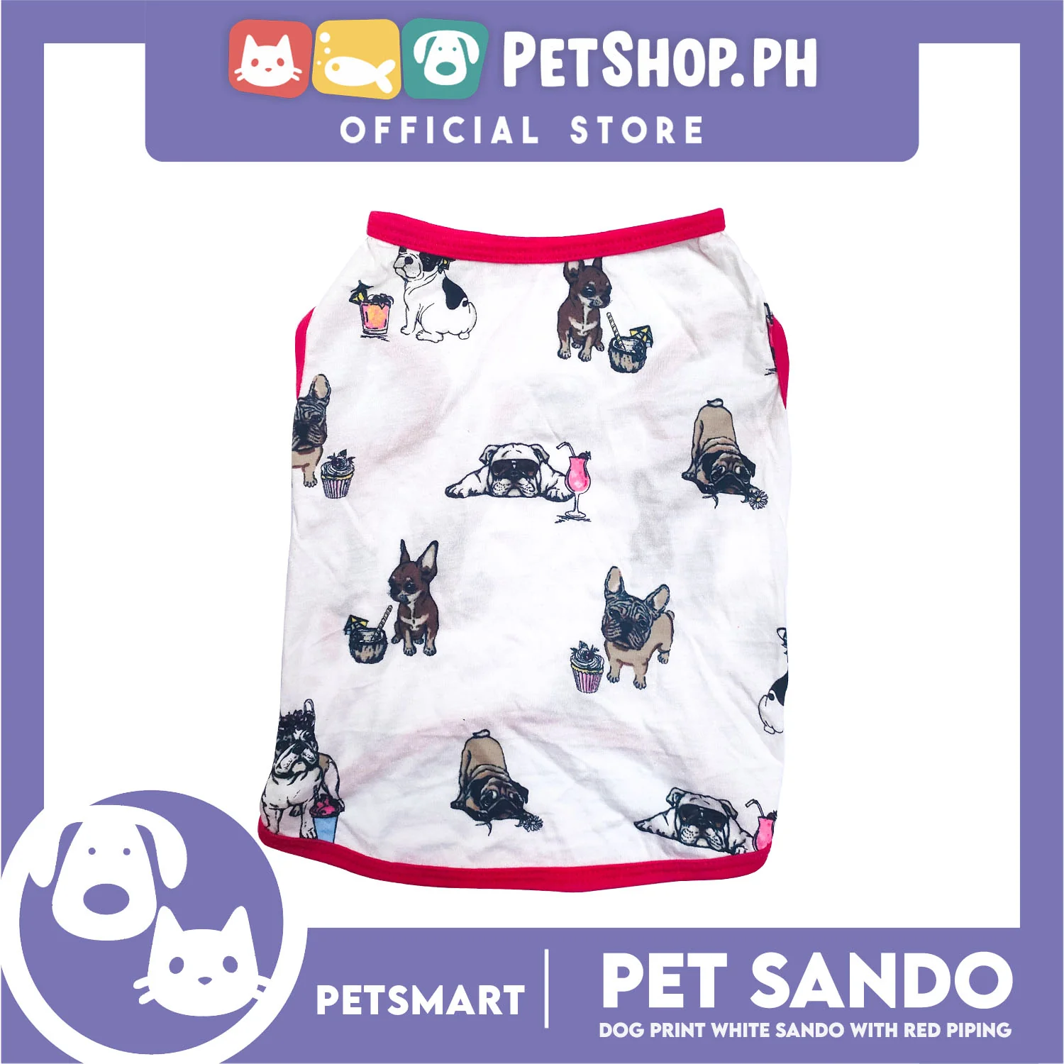 Dog Sando With Dog Print Design, White Red Color DG-CTN112L (Large) Perfect Fit For Dogs, Breathable Sando Clothes, Soft Lightweight Pet Clothing - Image 2