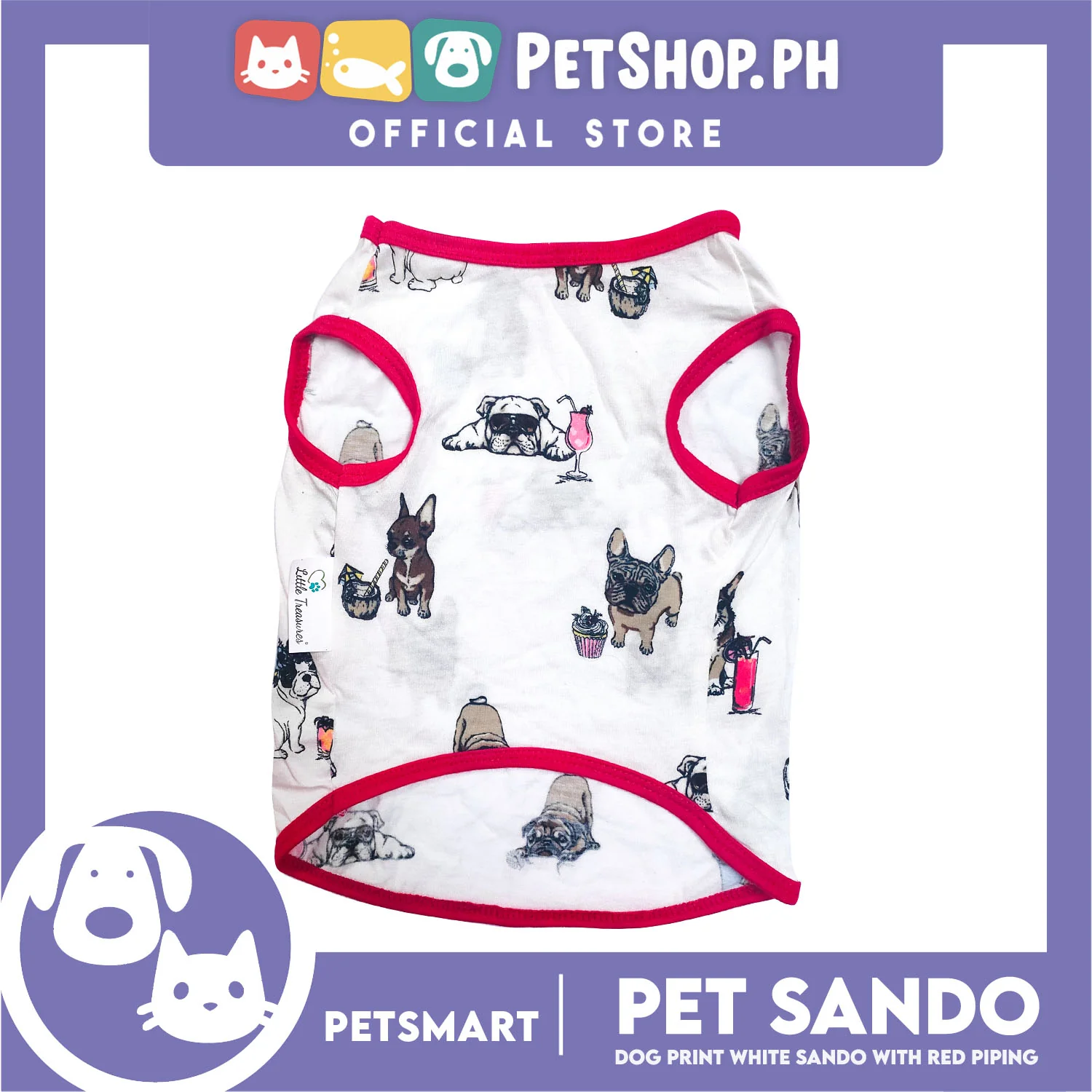 Dog Sando With Dog Print Design, White Red Color DG-CTN112L (Large) Perfect Fit For Dogs, Breathable Sando Clothes, Soft Lightweight Pet Clothing - Image 3