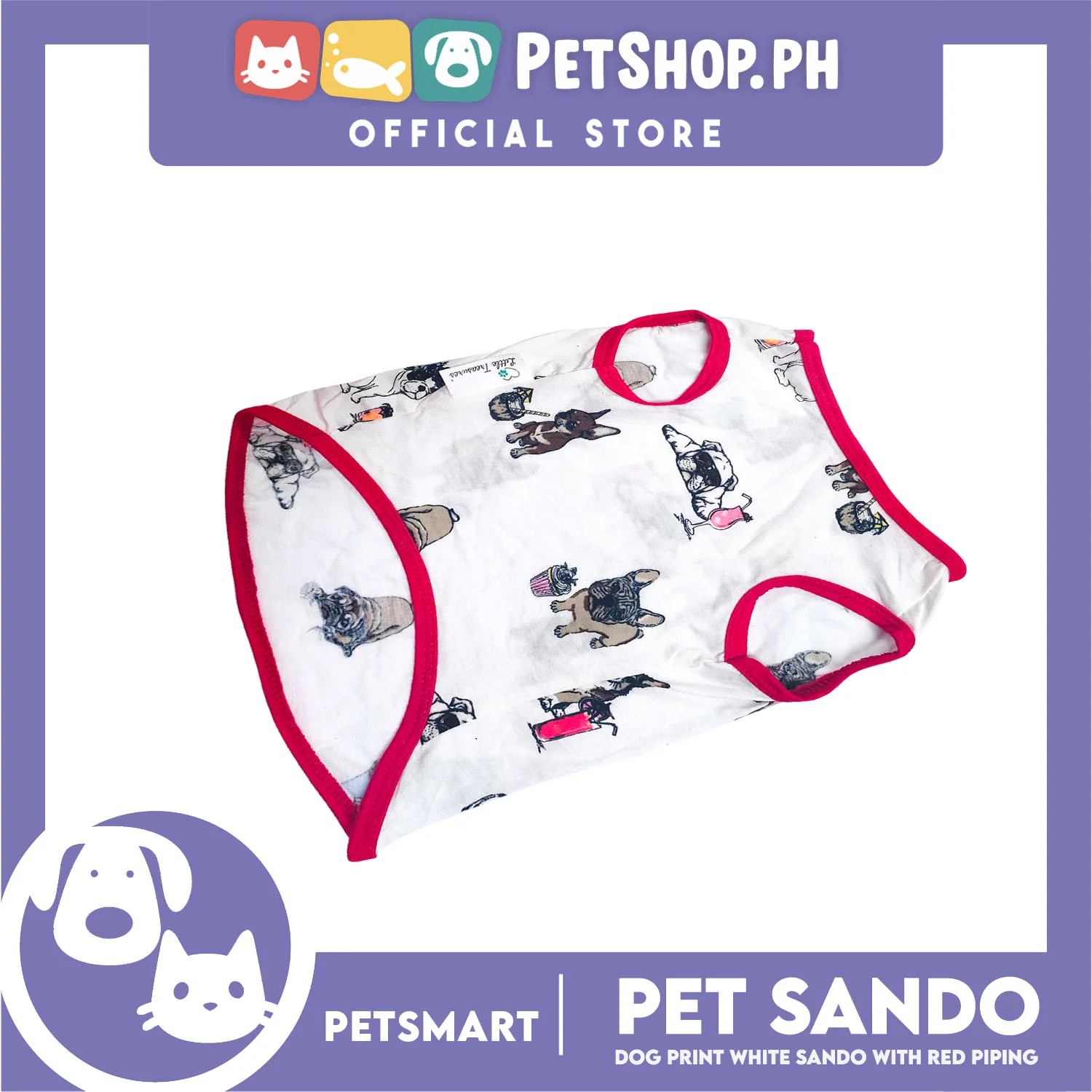Dog Sando With Dog Print Design, White Red Color DG-CTN112M (Medium) Perfect Fit For Dogs, Breathable Sando Clothes, Soft Lightweight Pet Clothing - Image 3