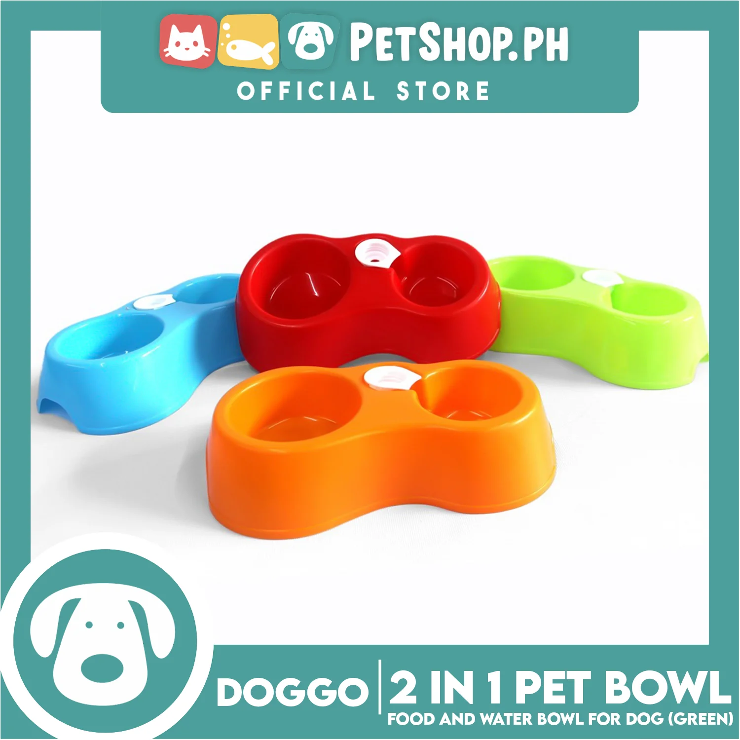 Doggo 2 in 1 Pet Bowl Food and Drinking Bowl (Green) - Image 3