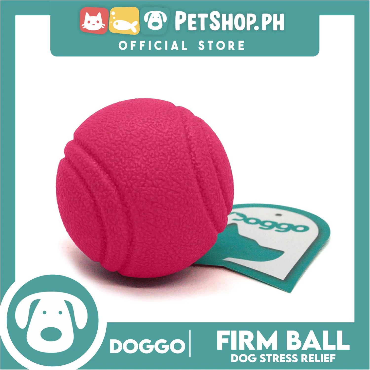 Doggo Bouncy Firm Ball Natural Rubber Small Size (Pink) Dog Toy - Image 3